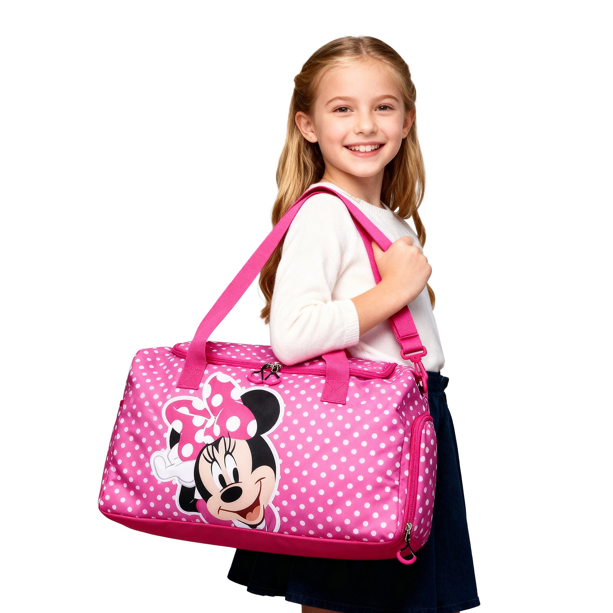 Minnie Mouse Classic Character Pose Pink Polka Dotted 20” Duffel Bag