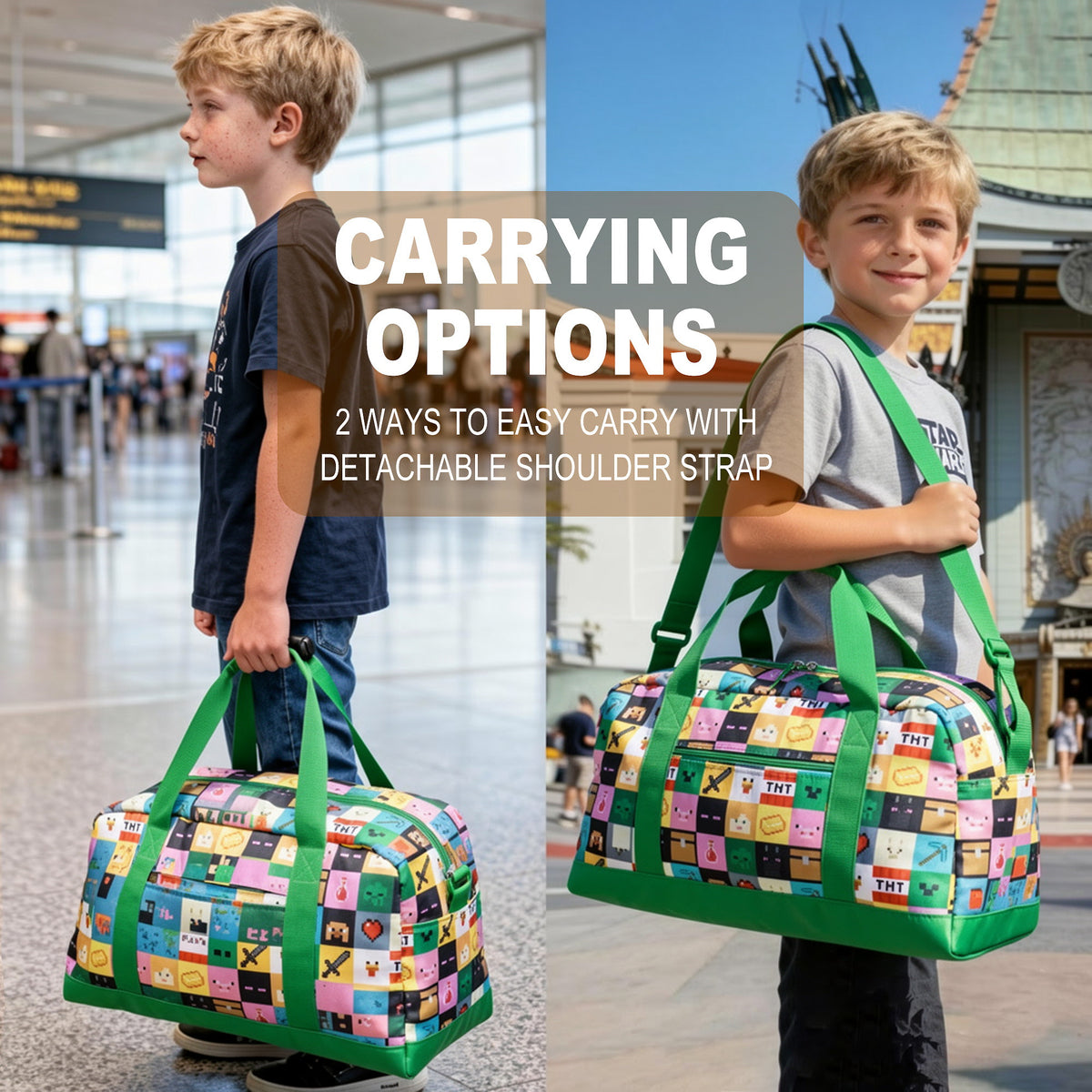 Minecraft Character AOP Packable Duffle Bag for Kids