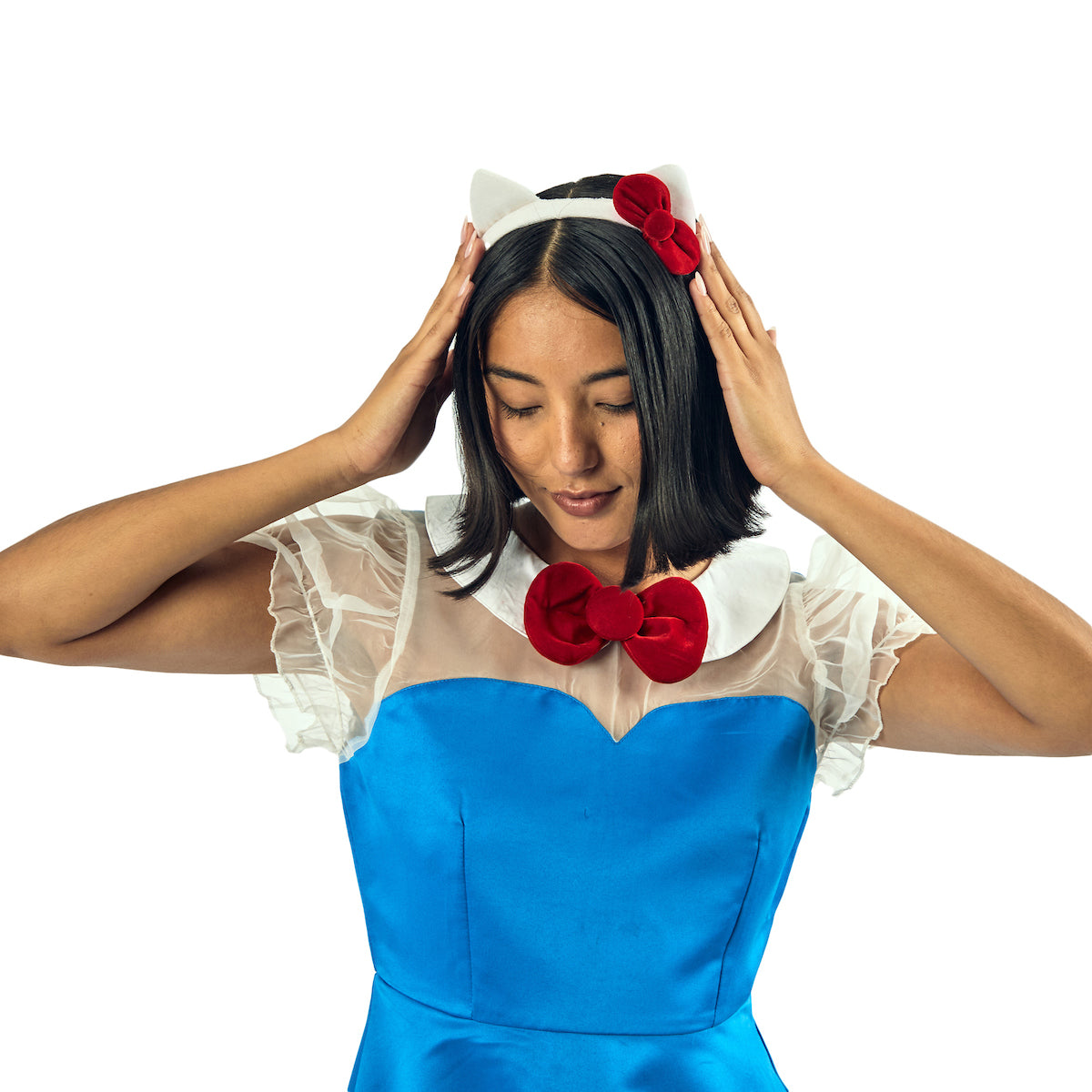 Hello Kitty Women's Blue Cosplay Dress With Matching Headband