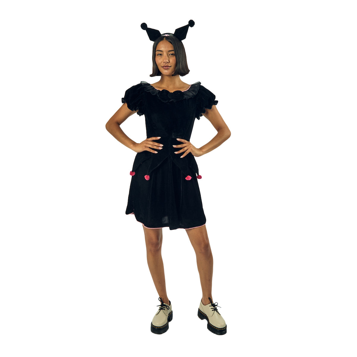Kuromi Women's Black Cosplay Dress With Matching Headband