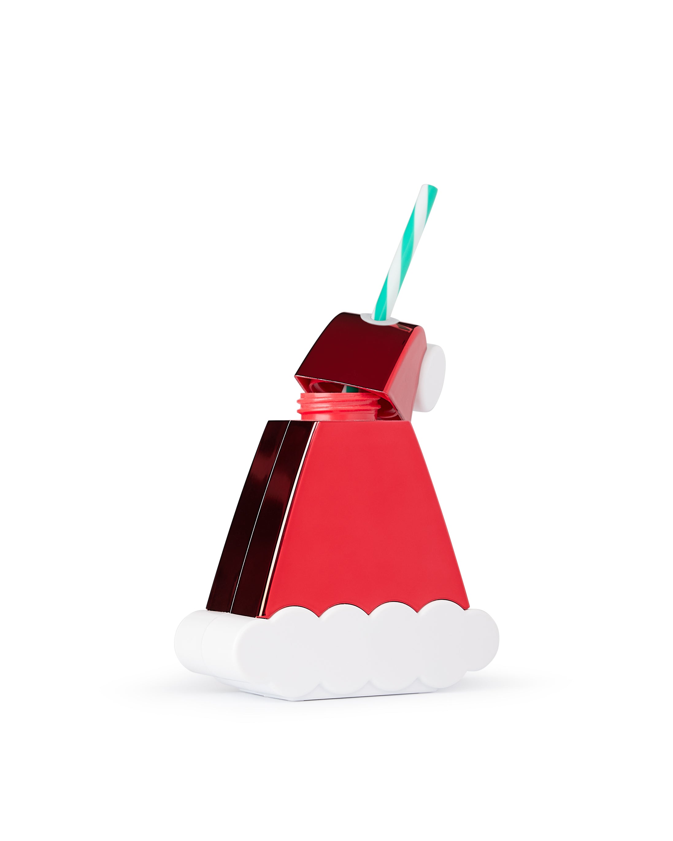 Packed Party Santa Hat Novelty Christmas Drink Sipper Cup – 13.5 oz BPA-Free Electroplated Holiday Cup with Striped Reusable Straw