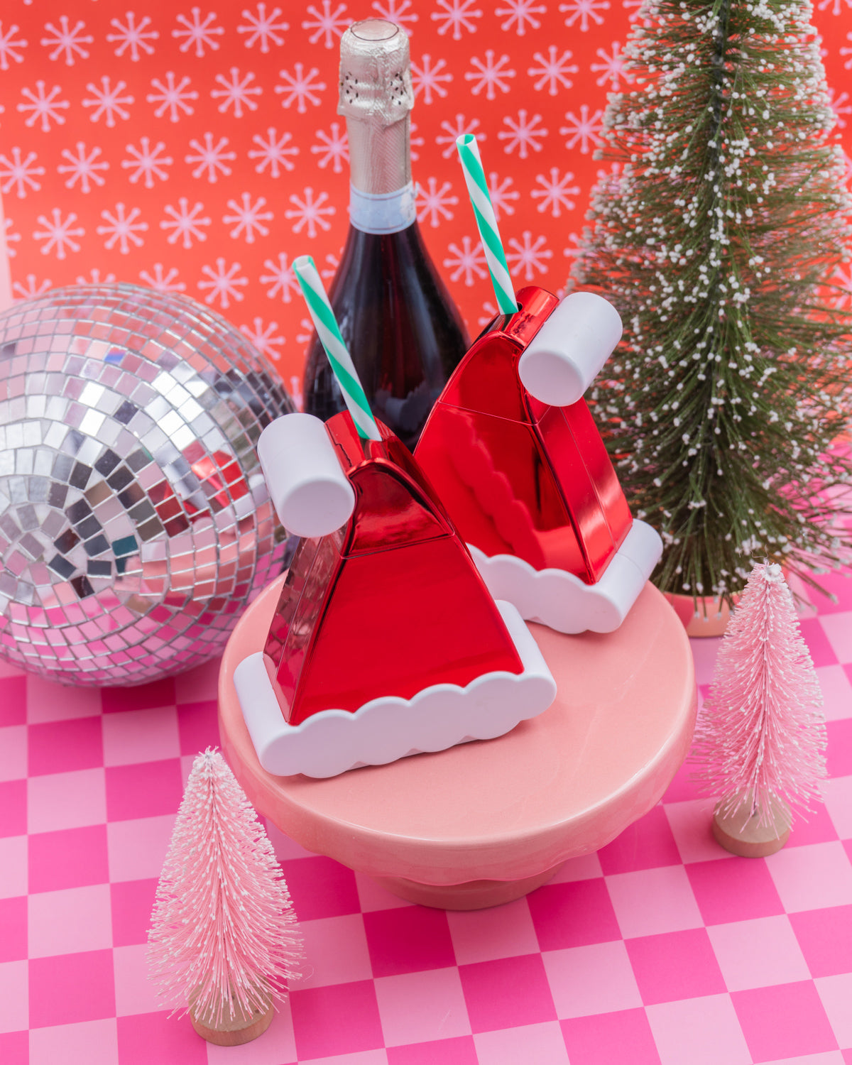 Packed Party Santa Hat Novelty Christmas Drink Sipper Cup – 13.5 oz BPA-Free Electroplated Holiday Cup with Striped Reusable Straw