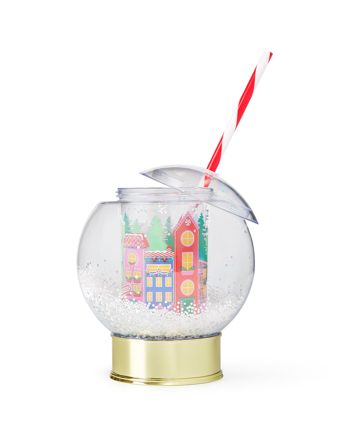 Packed Party Snow Globe Christmas Novelty Drink Sipper - 12 oz BPA-Free Shakeable Holiday Village Cup with Confetti Snow and Reusable Straw