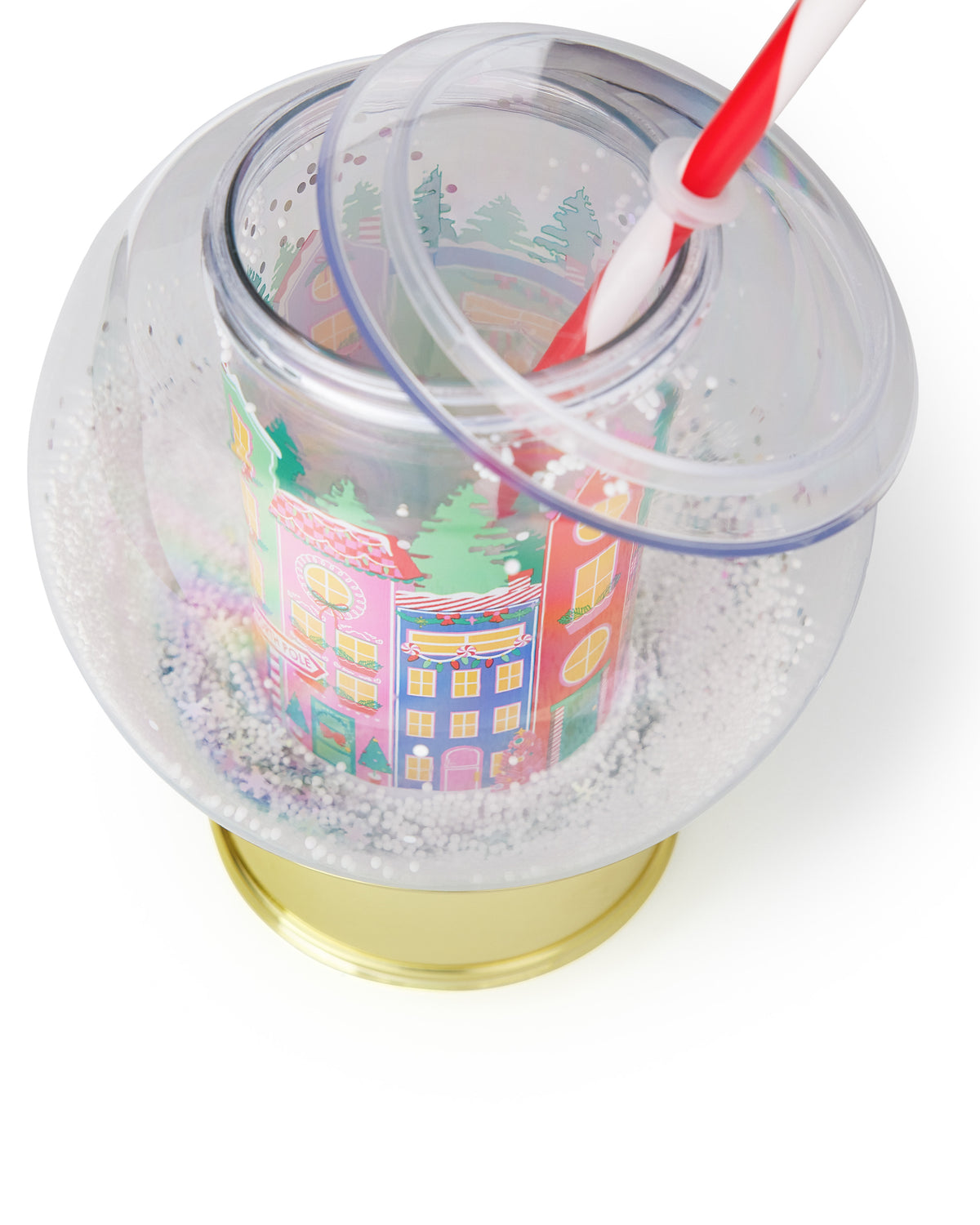 Packed Party Snow Globe Christmas Novelty Drink Sipper - 12 oz BPA-Free Shakeable Holiday Village Cup with Confetti Snow and Reusable Straw