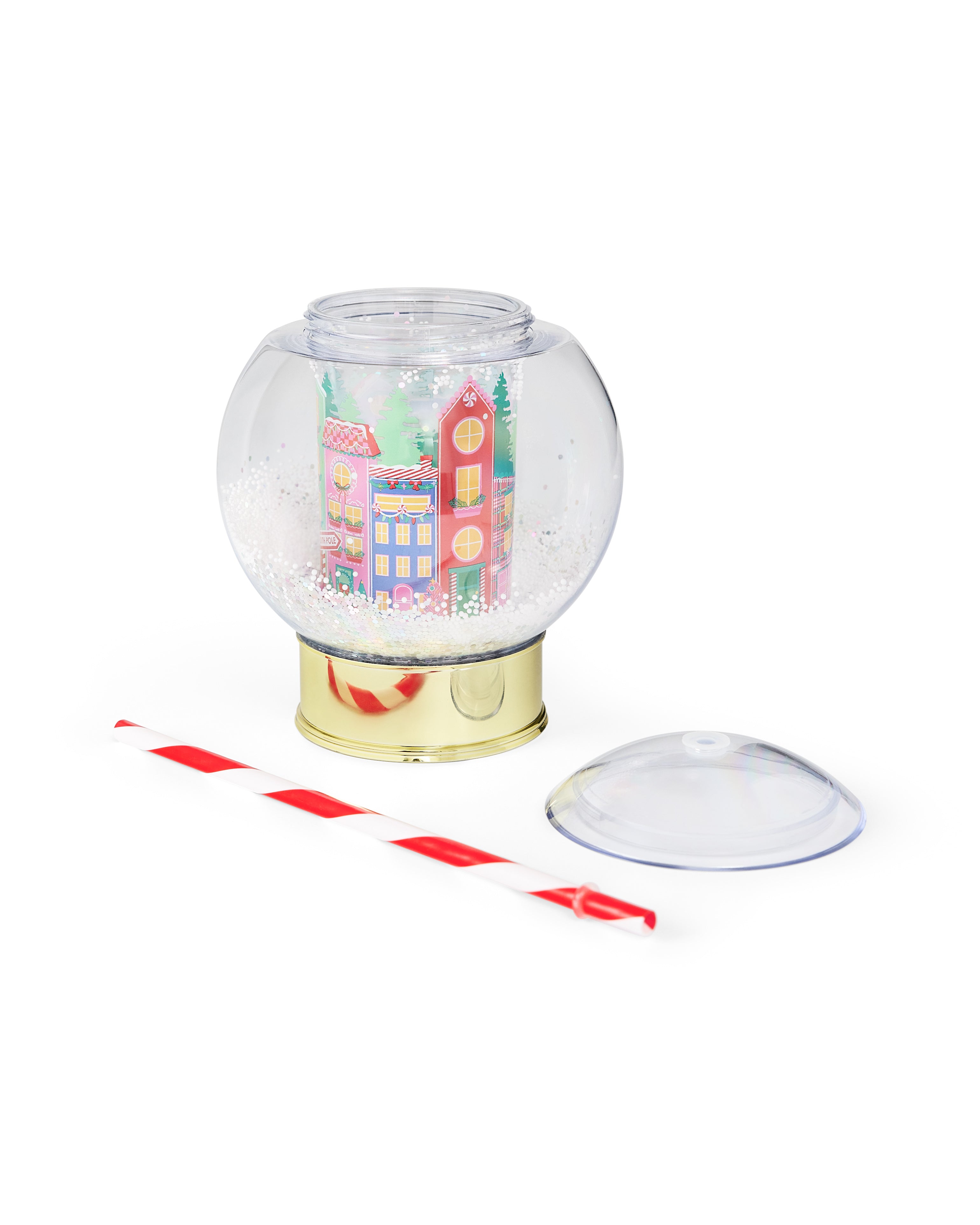 Packed Party Snow Globe Christmas Novelty Drink Sipper – 12 oz BPA-Free Shakeable Holiday Village Cup with Confetti Snow and Reusable Straw