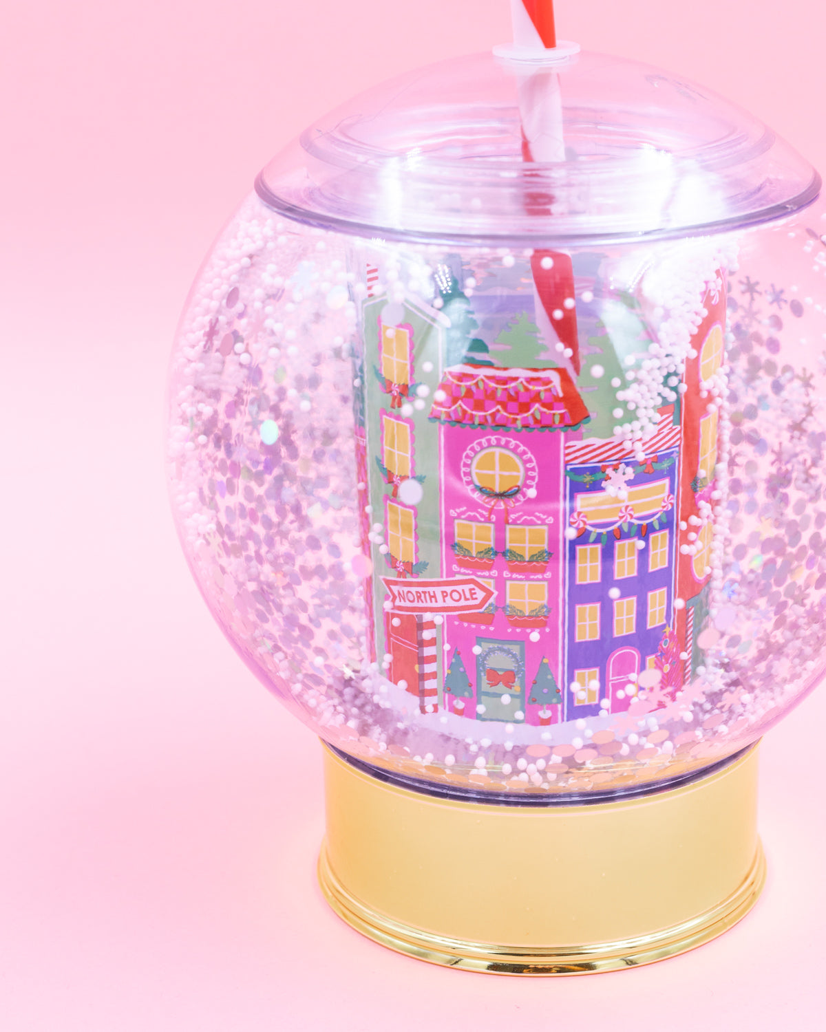 Packed Party Snow Globe Christmas Novelty Drink Sipper - 12 oz BPA-Free Shakeable Holiday Village Cup with Confetti Snow and Reusable Straw