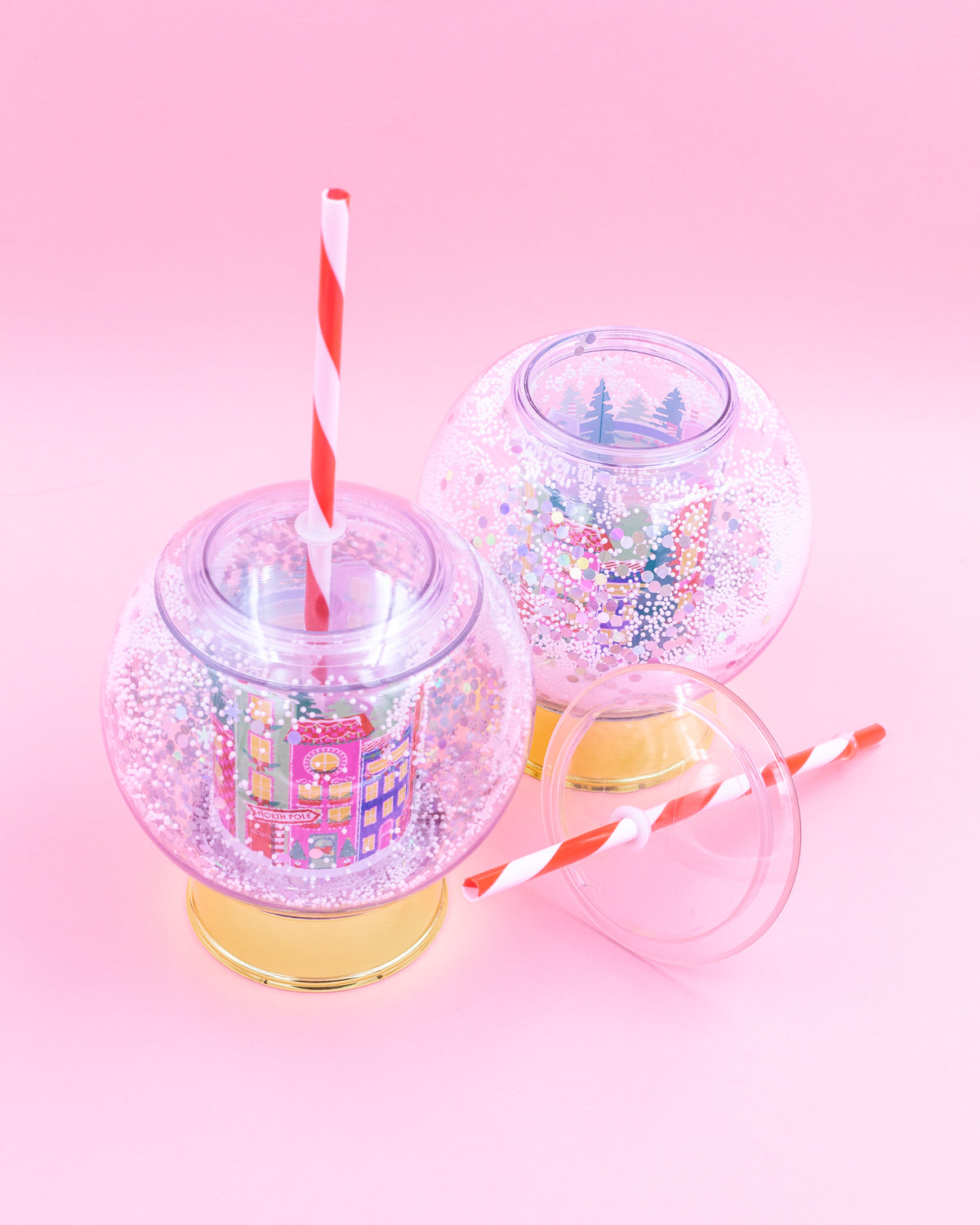 Packed Party Snow Globe Christmas Novelty Drink Sipper - 12 oz BPA-Free Shakeable Holiday Village Cup with Confetti Snow and Reusable Straw