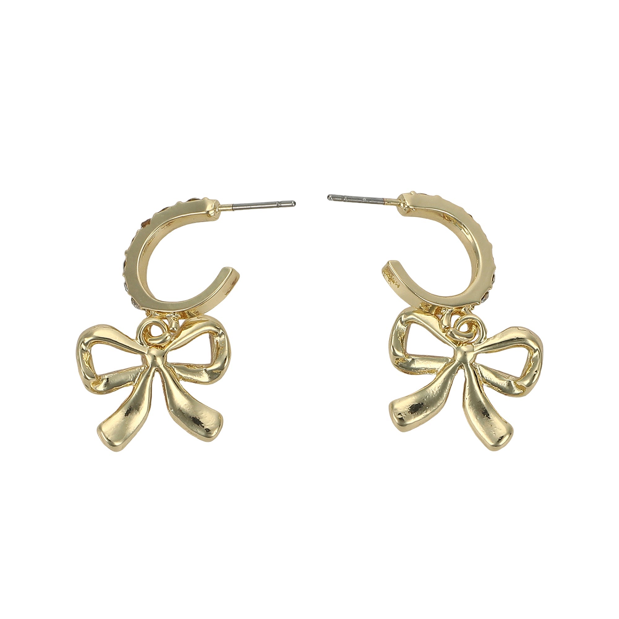 Packed Party Pretty in Pink Bow Earrings - Hypoallergenic Gold-Tone Hoop Post with Pink Enamel Bow and Stone Pearl Detail, 1.5 Inch