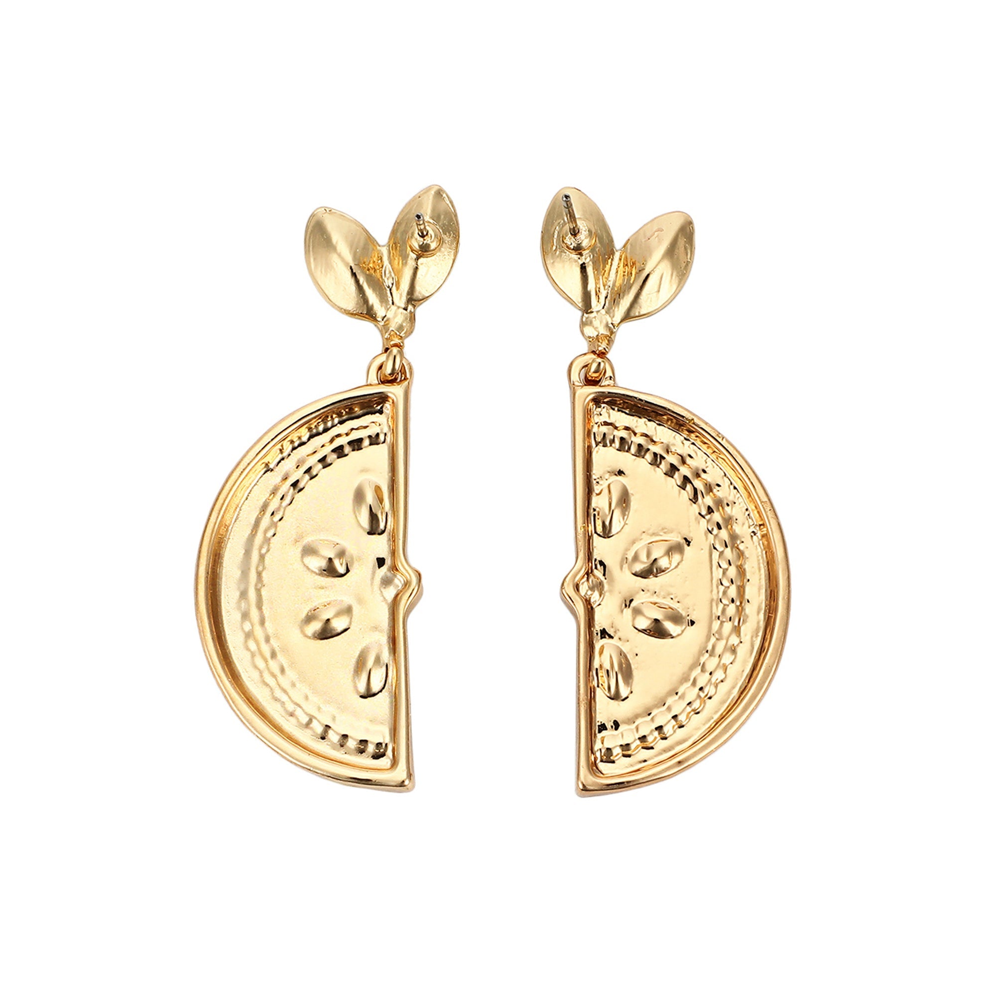 Packed Party Lemon Slice Rhinestone Drop Earrings - Hypoallergenic Gold-Tone Post with Enamel Lemon and Stone Leaf Accents, 1.5 Inch