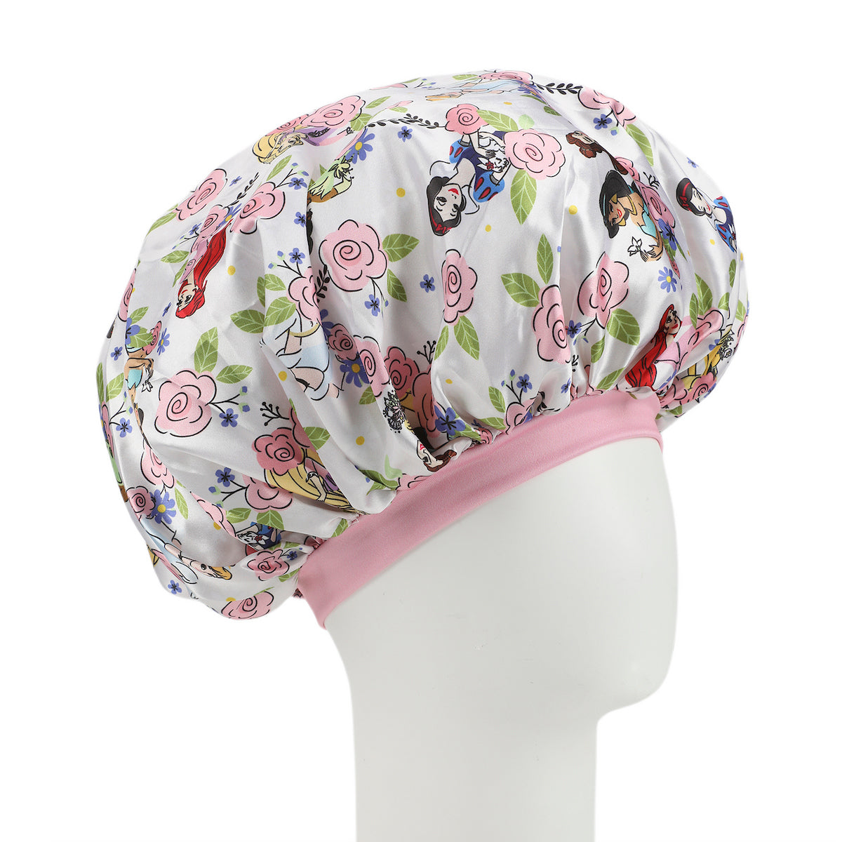 Disney Princess Pink Rose Character Art White Satin Bonnet