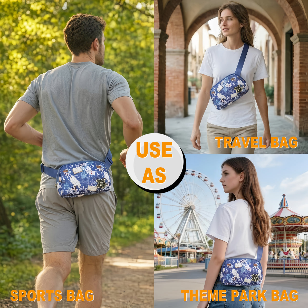 Harry Potter Hedwig & Hogwarts Letter AOP Adult Fanny Pack Sling Bag