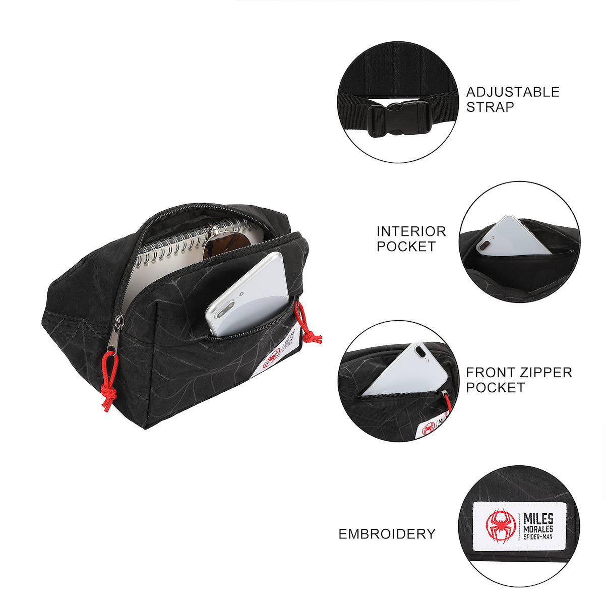 Spider-Man Across The Spider-Verse Miles Morales Logo 11.5” Black Fanny Pack