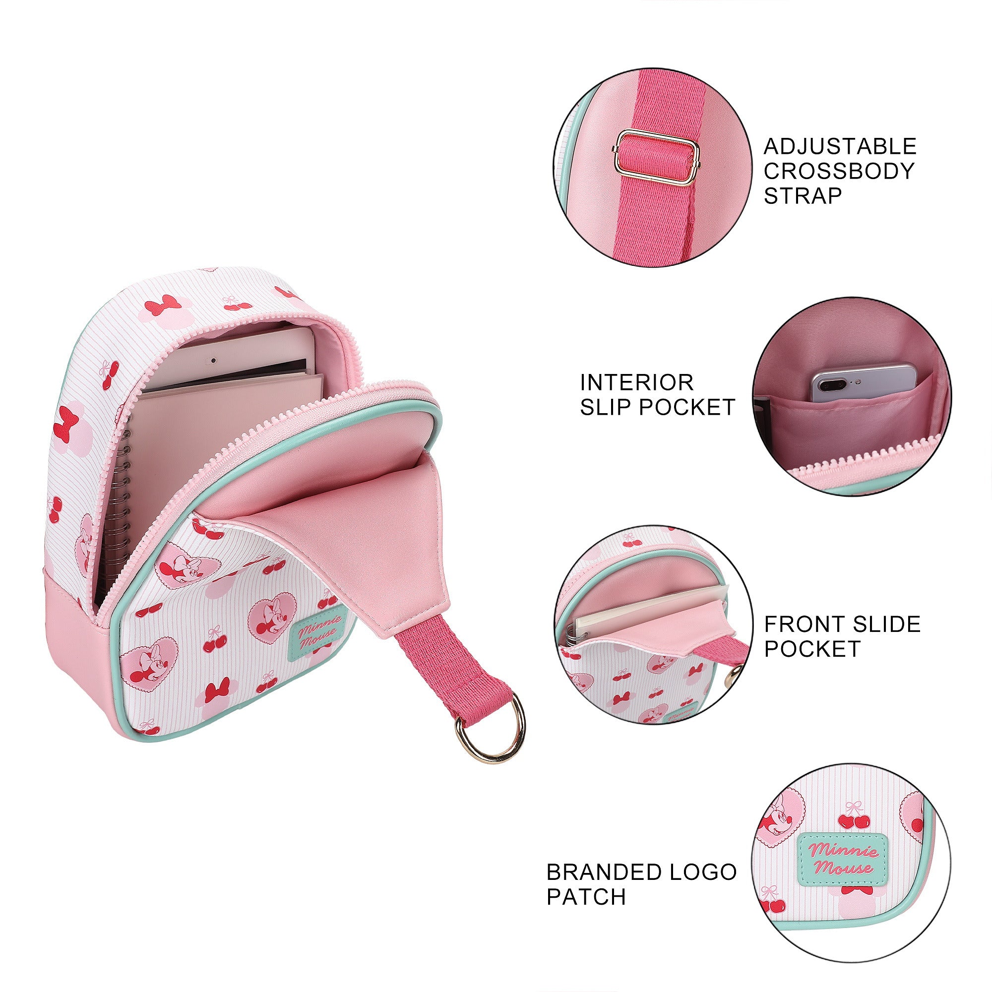 Minnie Mouse Classic Pink Watercolor AOP 9.25" Sling Backpack for Adults