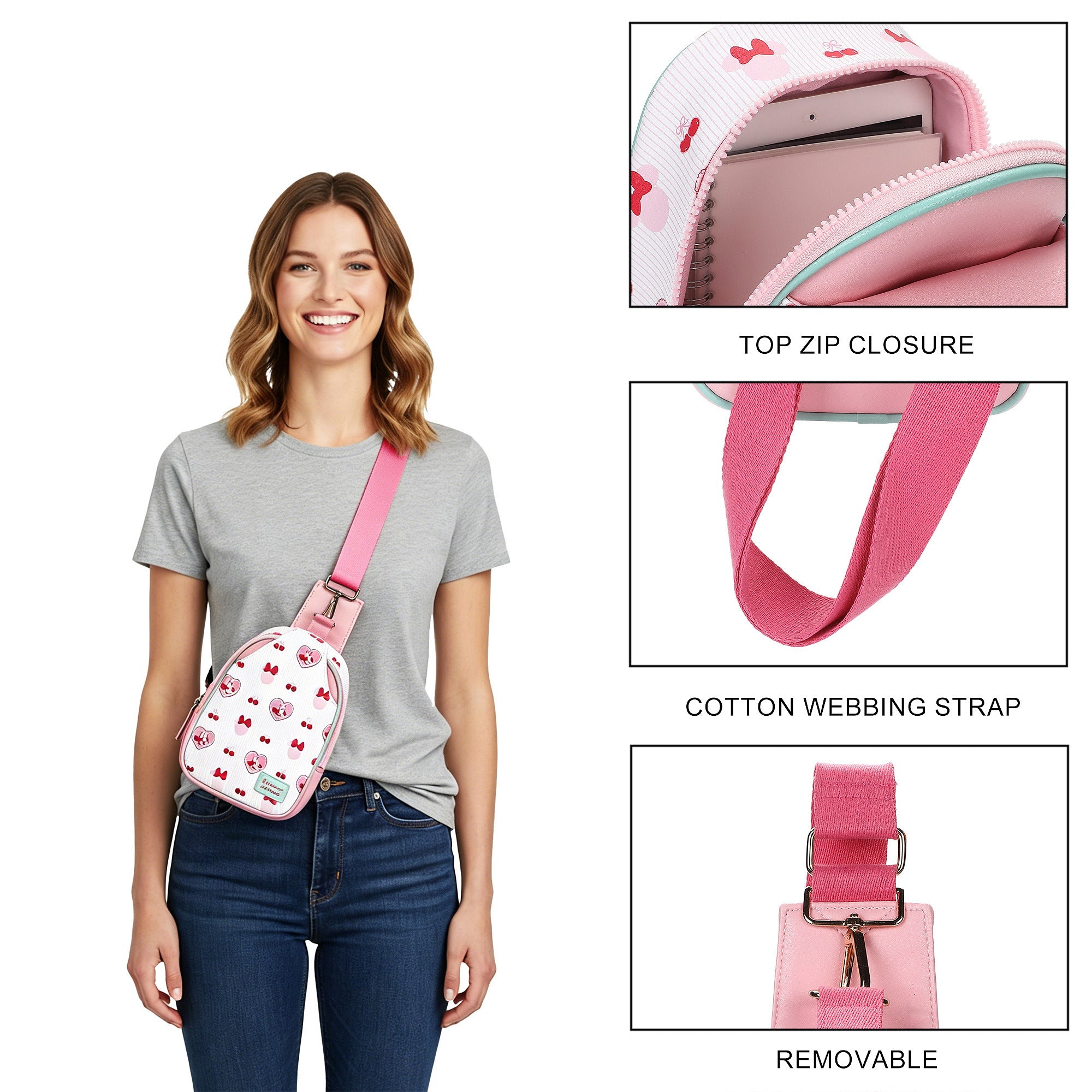 Minnie Mouse Classic Pink Watercolor AOP 9.25" Sling Backpack for Adults