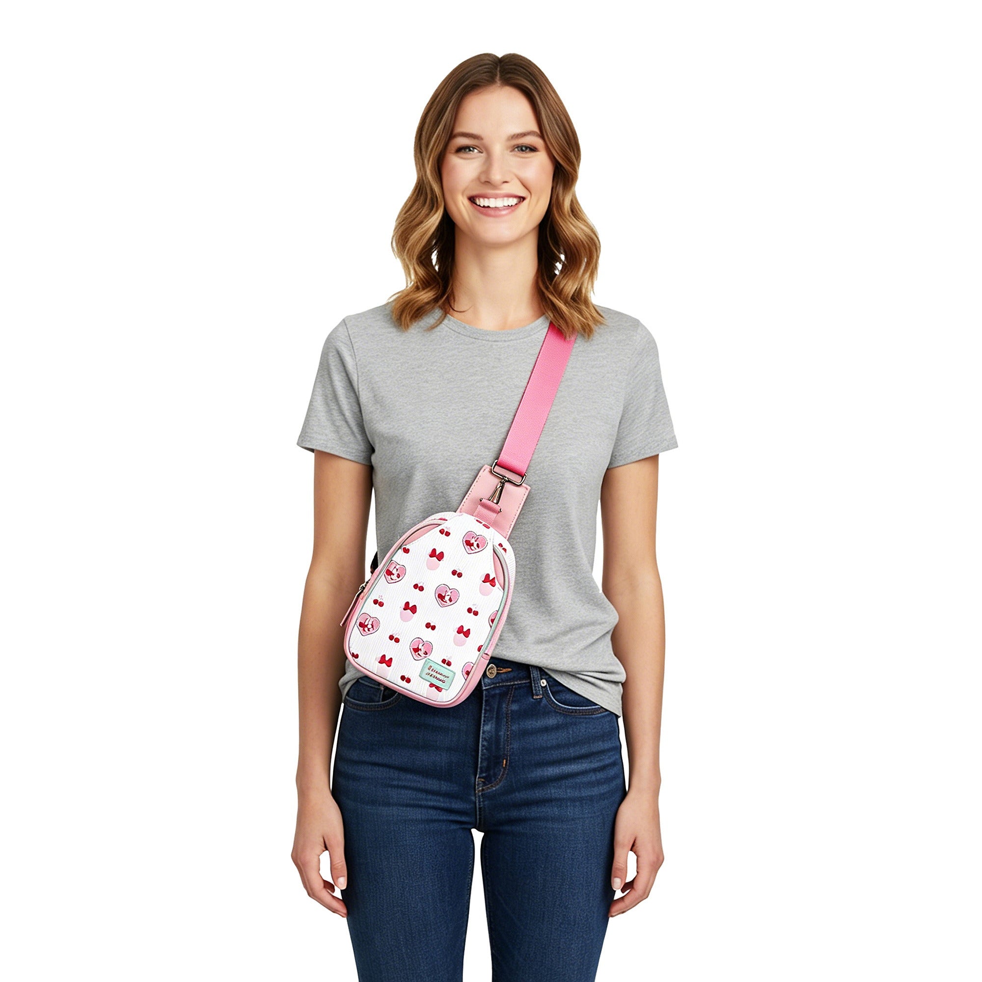 Minnie Mouse Classic Pink Watercolor AOP 9.25" Sling Backpack for Adults