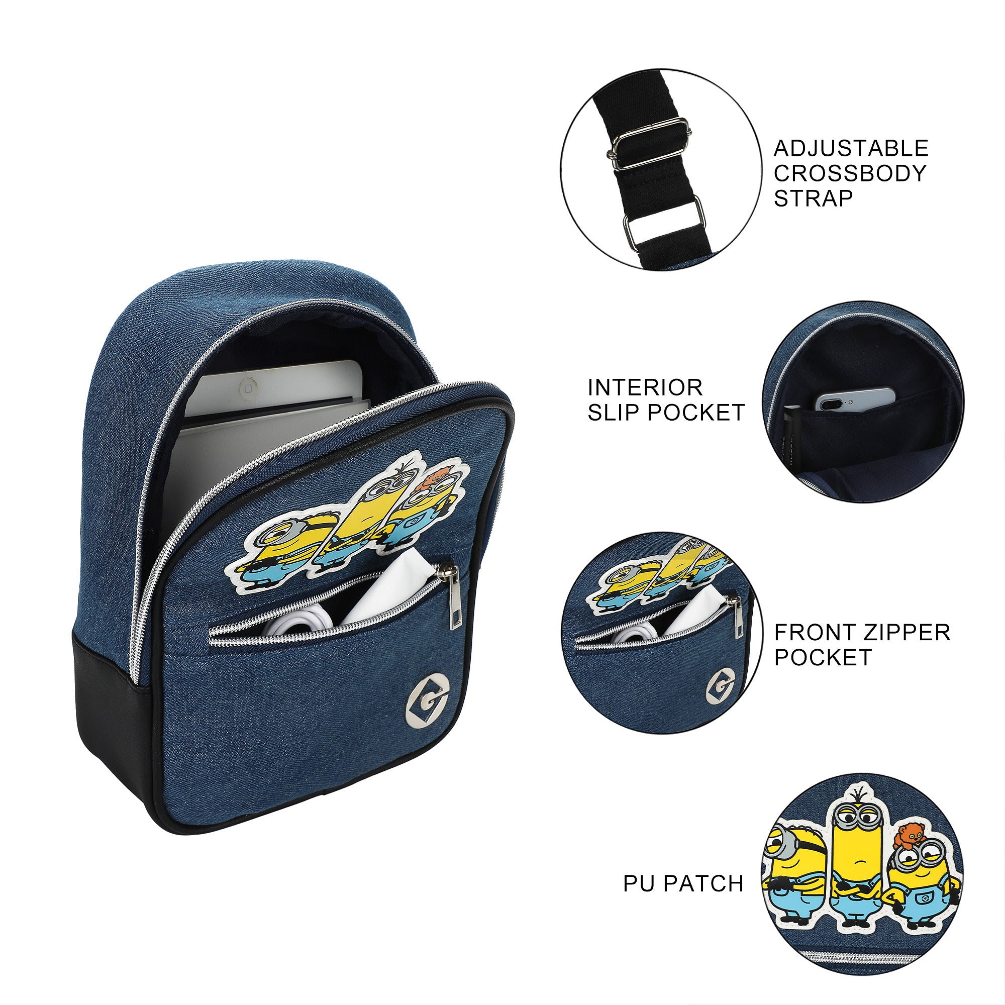 Minions Carl Kevin Jorge Bob Fanny Pack, 9.25-Inch Sling Bag for Adults