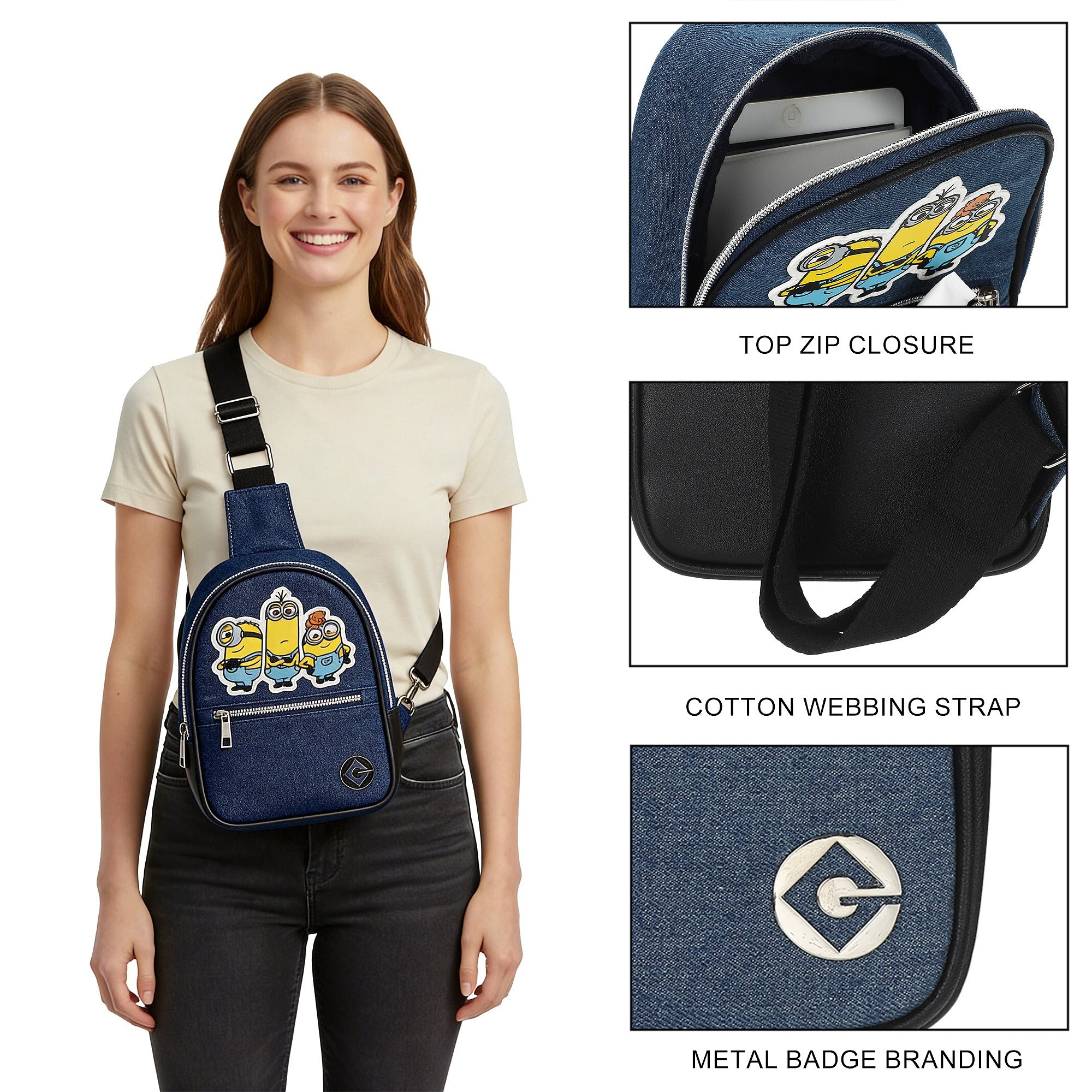 Minions Carl Kevin Jorge Bob Fanny Pack, 9.25-Inch Sling Bag for Adults
