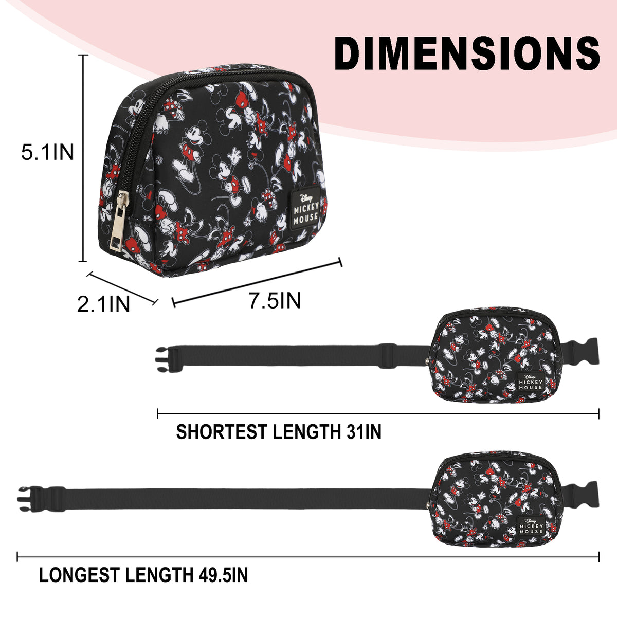 Disney Mickey & Minnie All-Over Print 19 Cm Black Fanny Pack