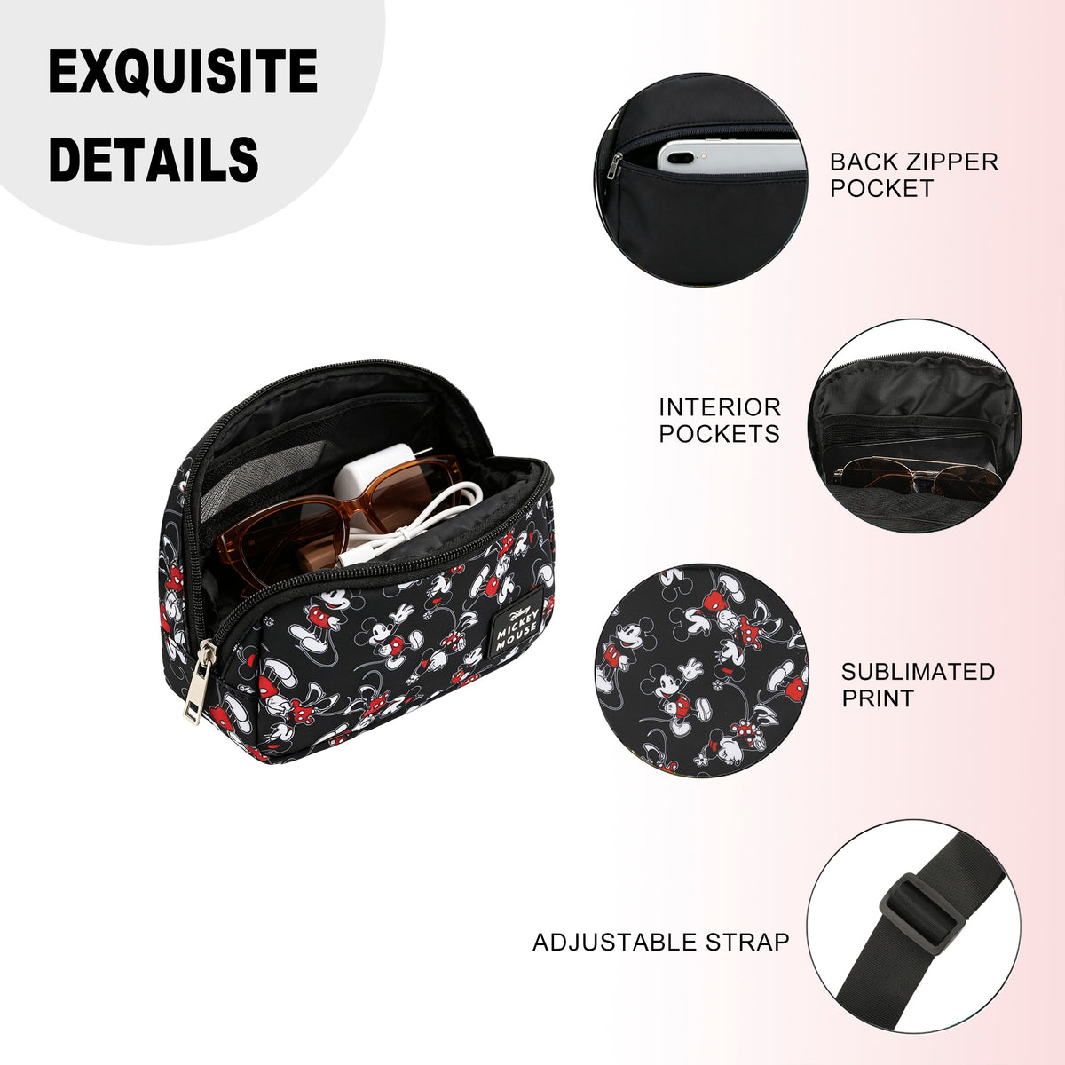 Disney Mickey & Minnie All-Over Print 19 Cm Black Fanny Pack