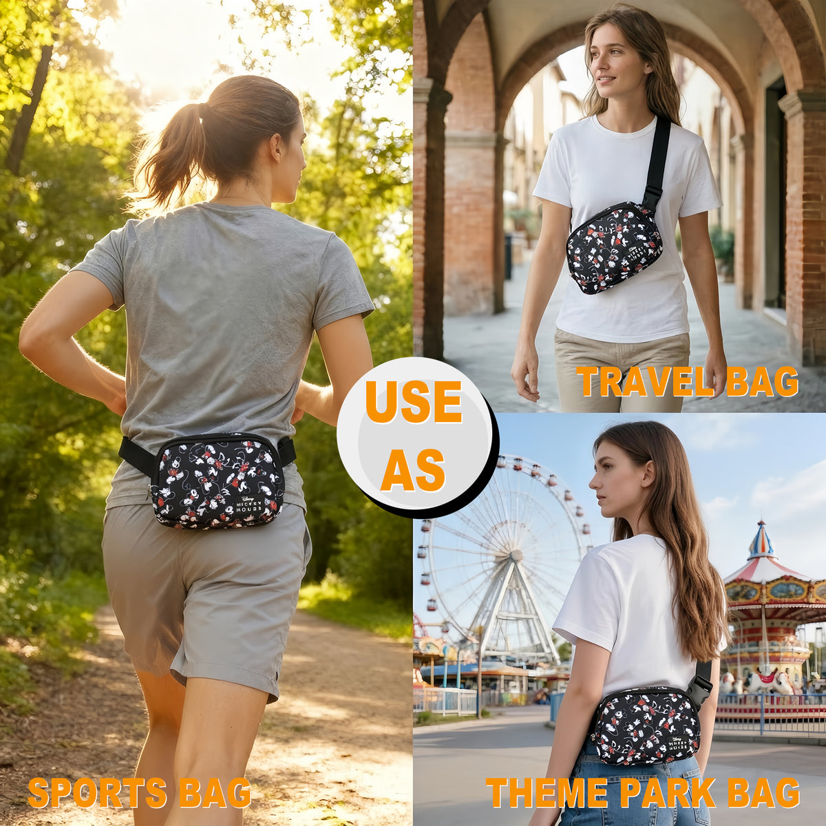Disney Mickey & Minnie All-Over Print 19 Cm Black Fanny Pack