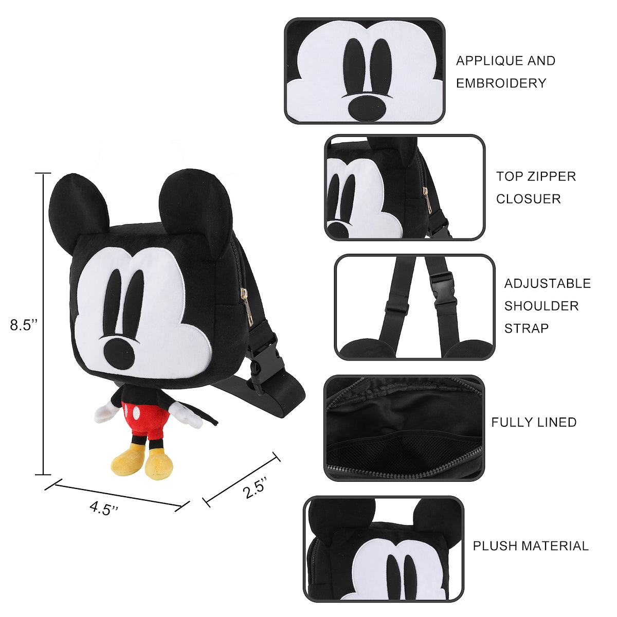 Disney Mickey Mouse 9.5" Festie Bestie Plush Crossbody Hand Bag