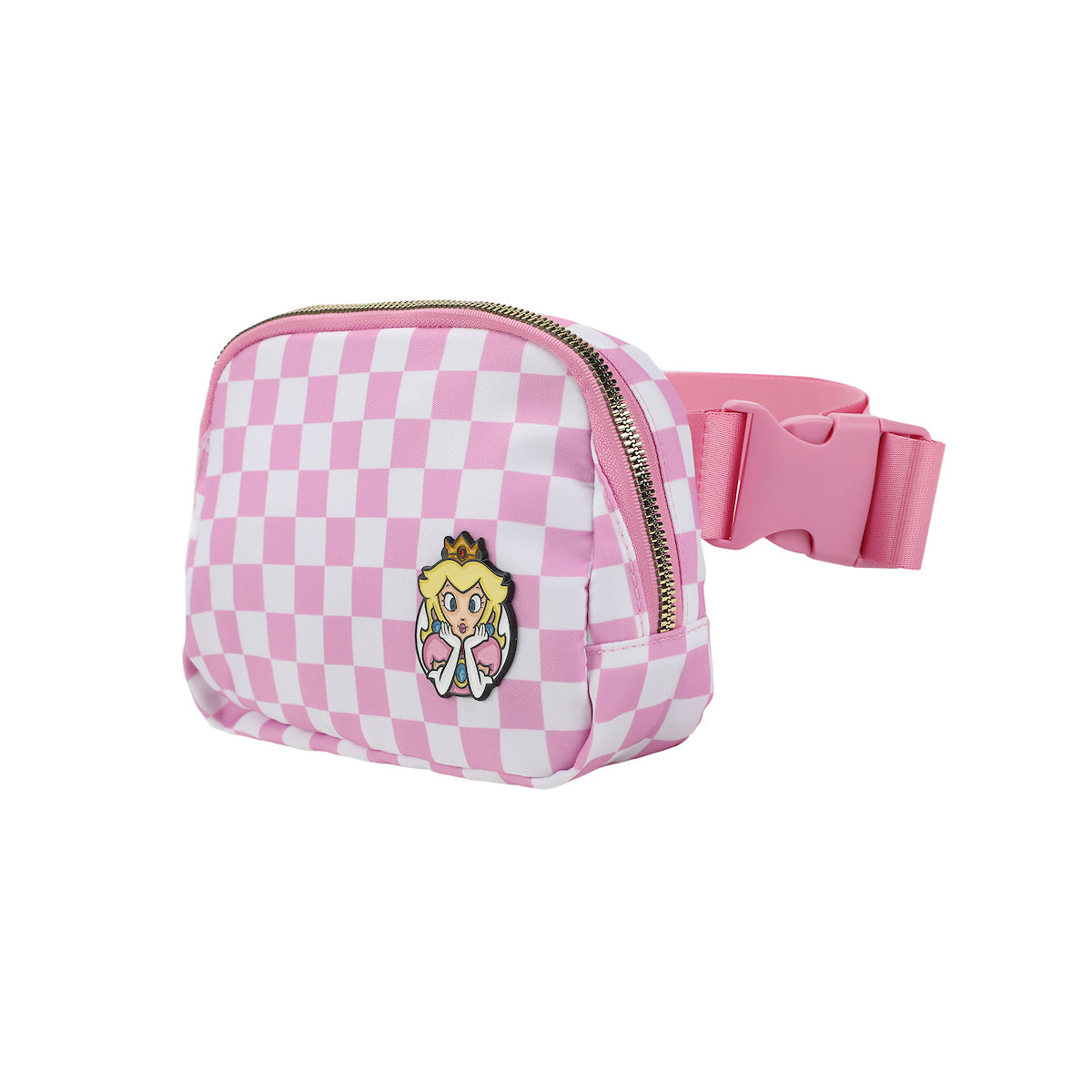 Super Mario Bros Princess Peach 7.5" Pink & White Checkered Quilted Fanny Pack