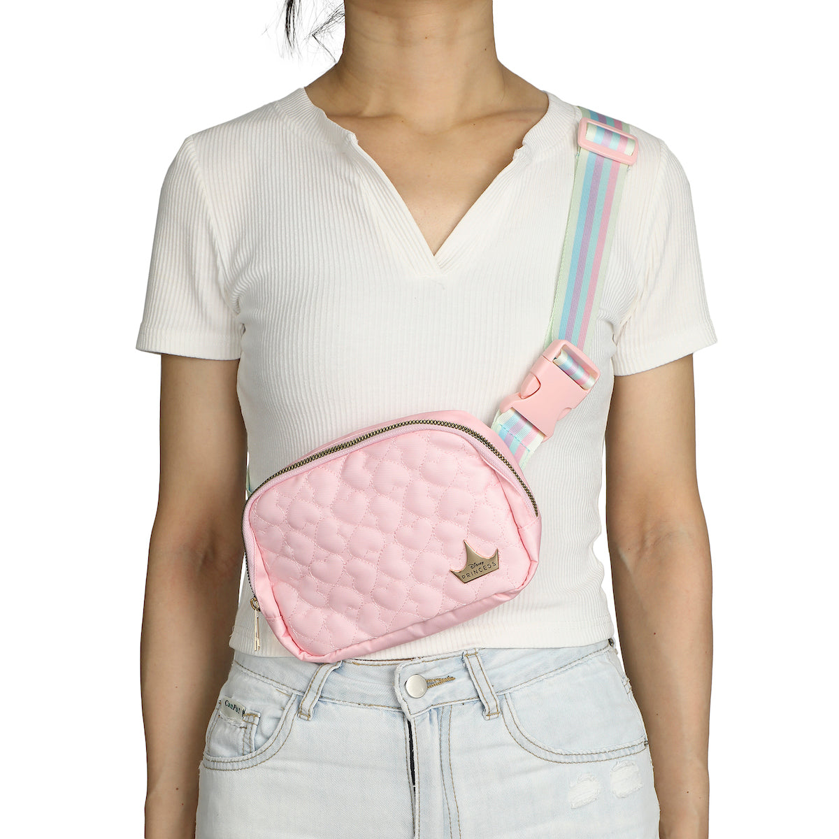Disney Princess Crown & Hearts Pink Quilted Fanny Pack