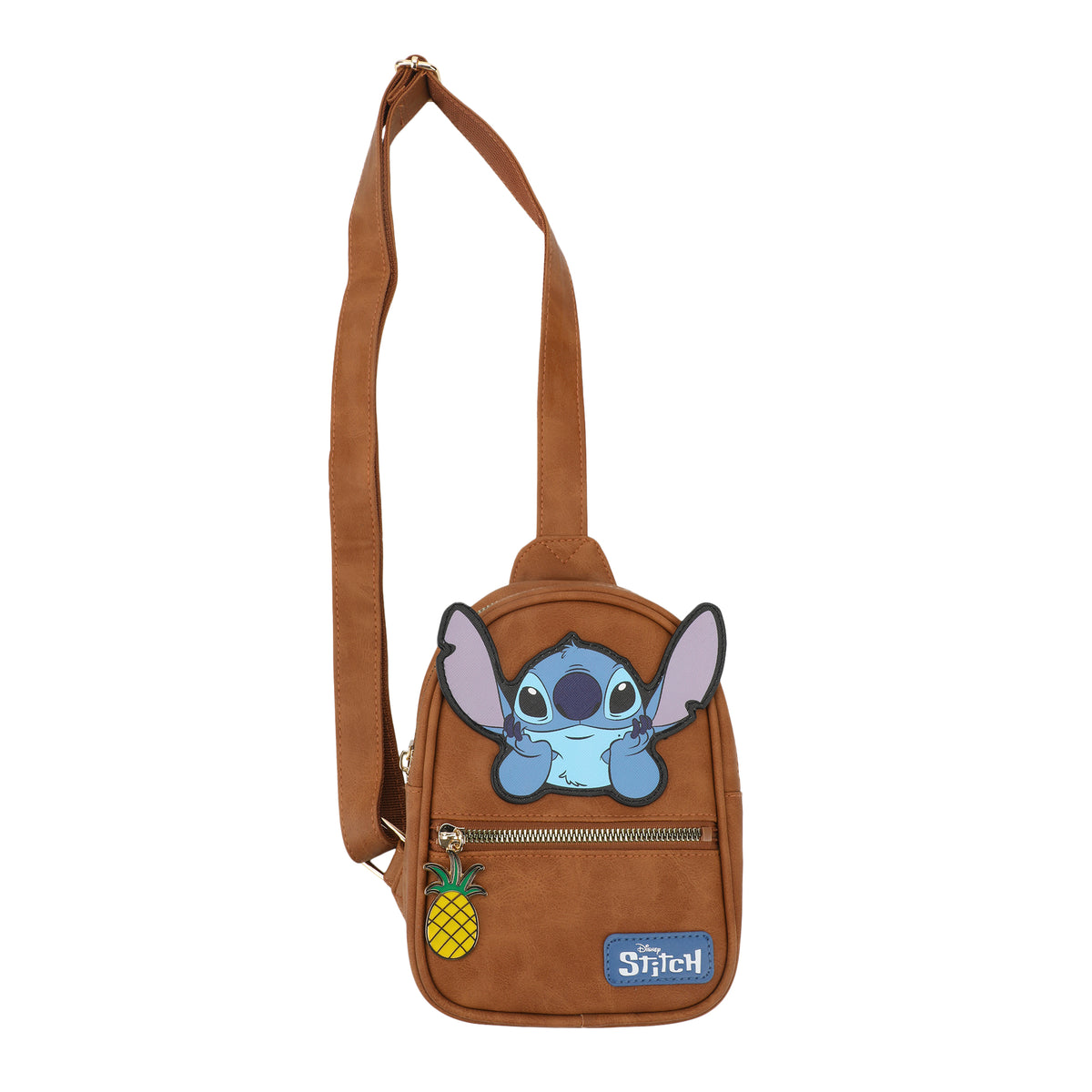 Stitch Applique Character Art Brown Sling Bag