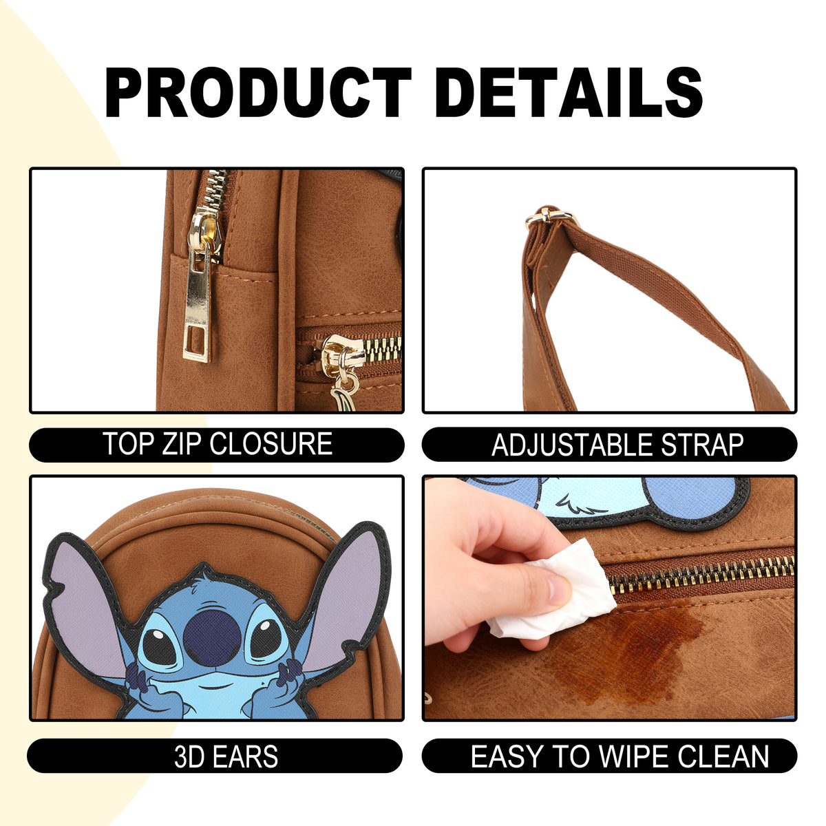 Stitch Applique Character Art Brown Sling Bag