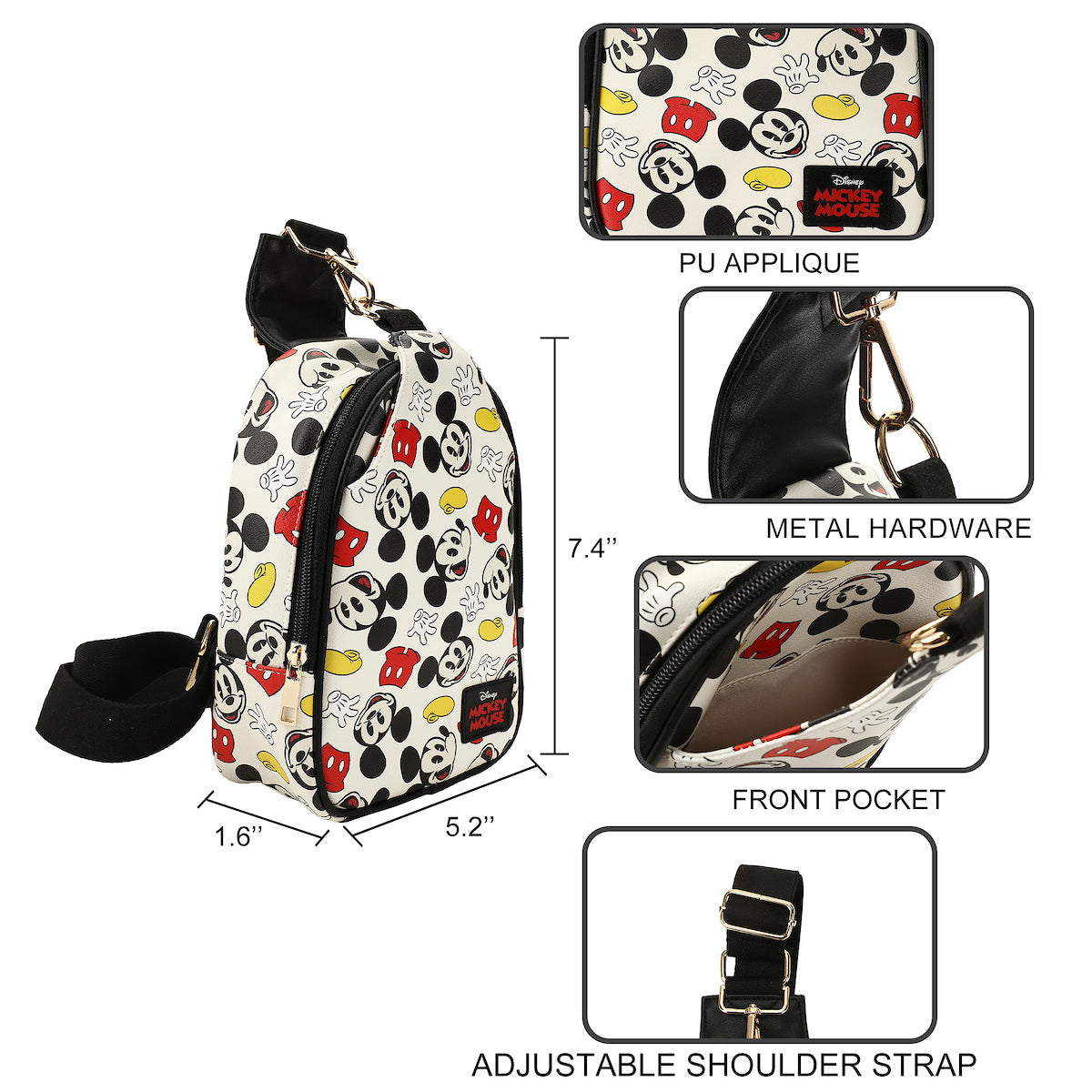 Disney Mickey Mouse All-Over Print White 7.4" Sling Bag