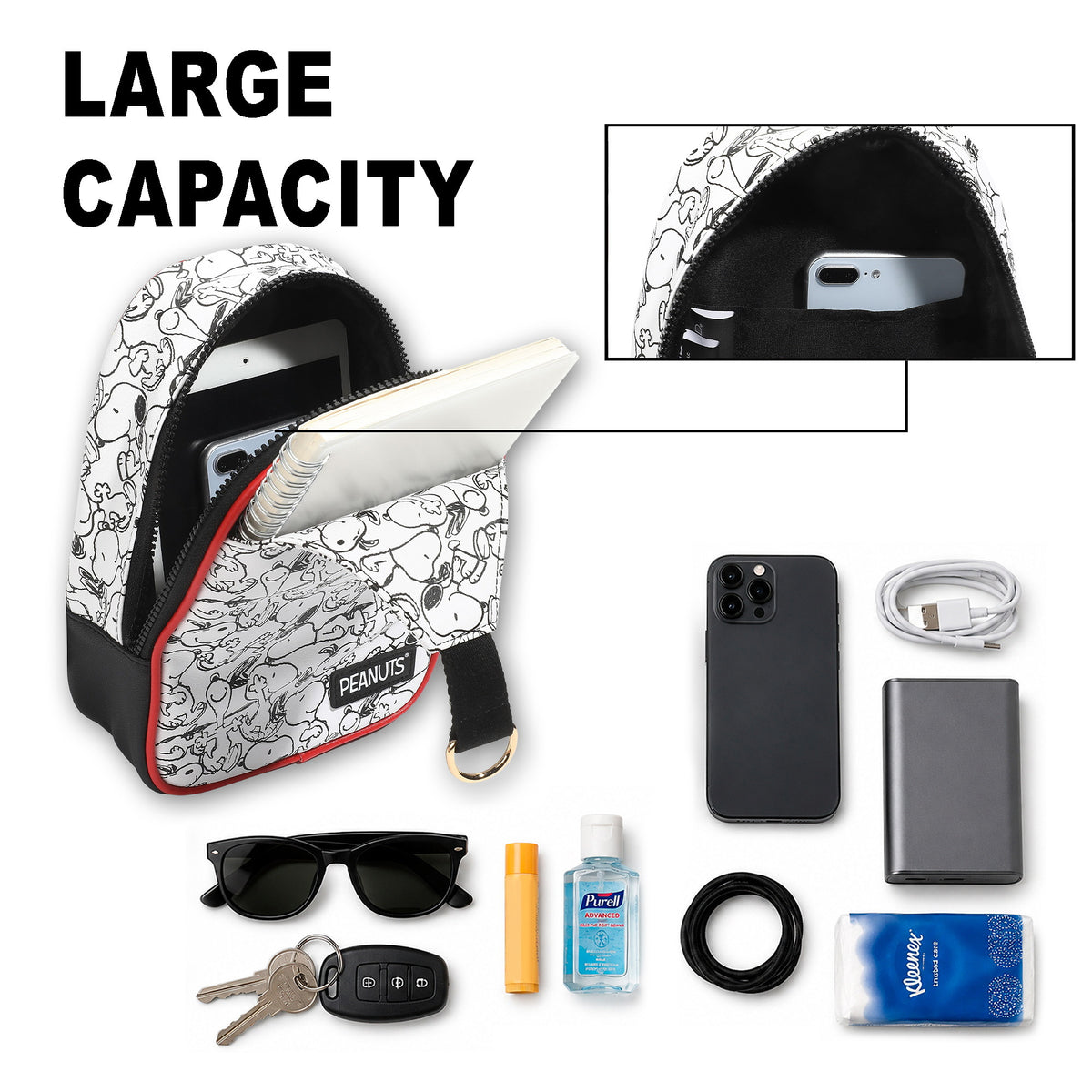 Peanuts Snoopy Fanny Pack, 9.25-Inch Sling Bag for Adults