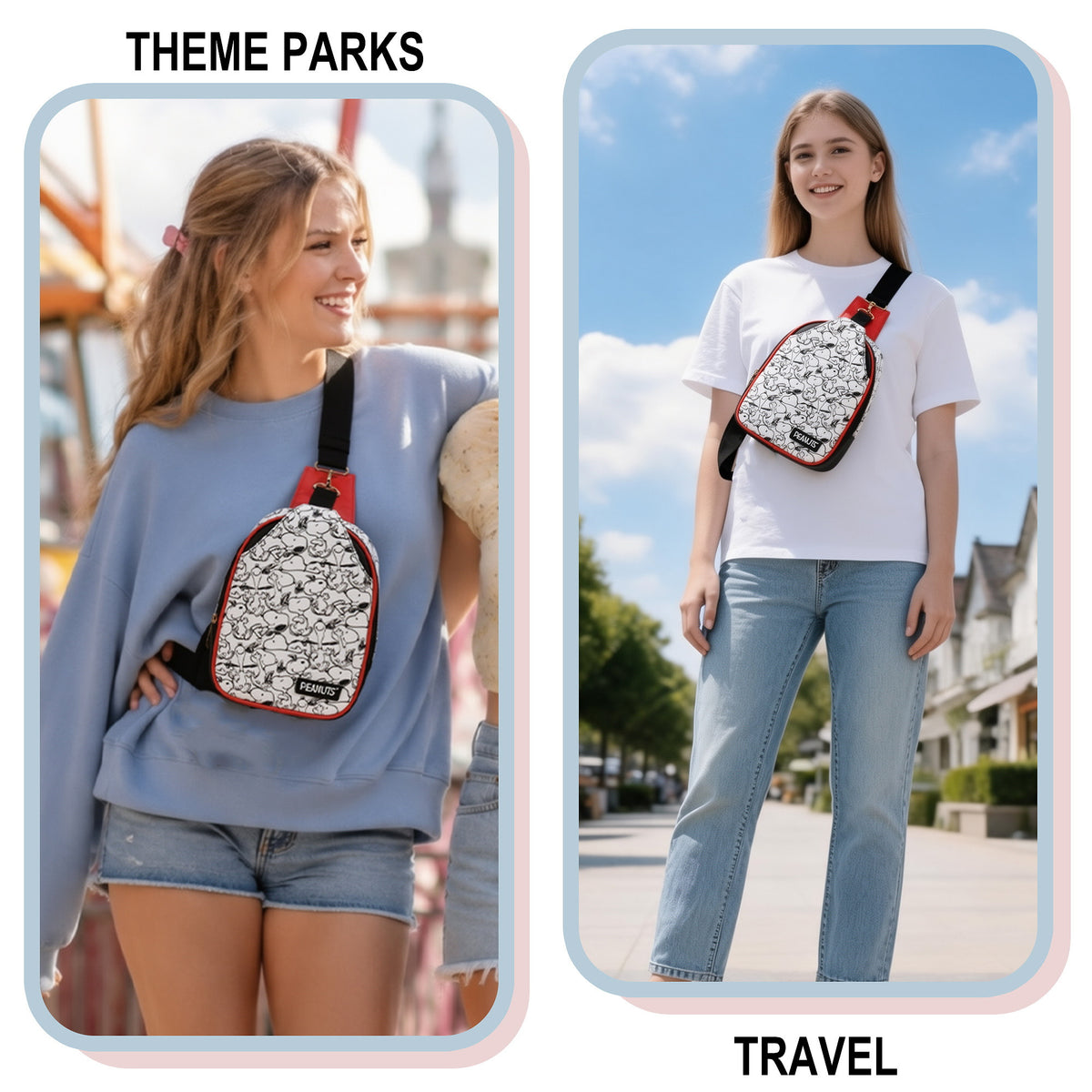 Peanuts Snoopy Fanny Pack, 9.25-Inch Sling Bag for Adults