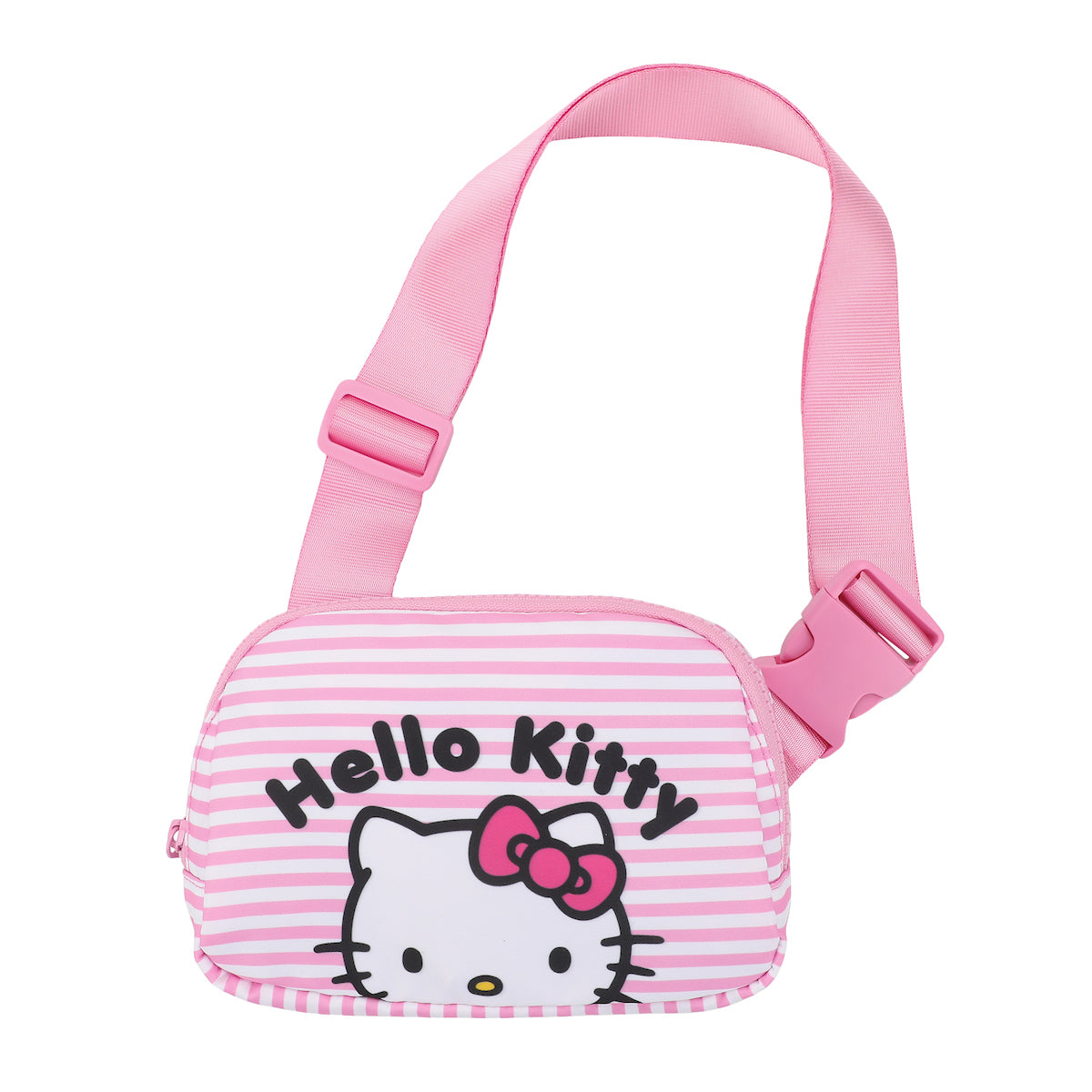 Hello Kitty Character Face 7.75" Pink & White Striped Fanny Pack Sling Bag