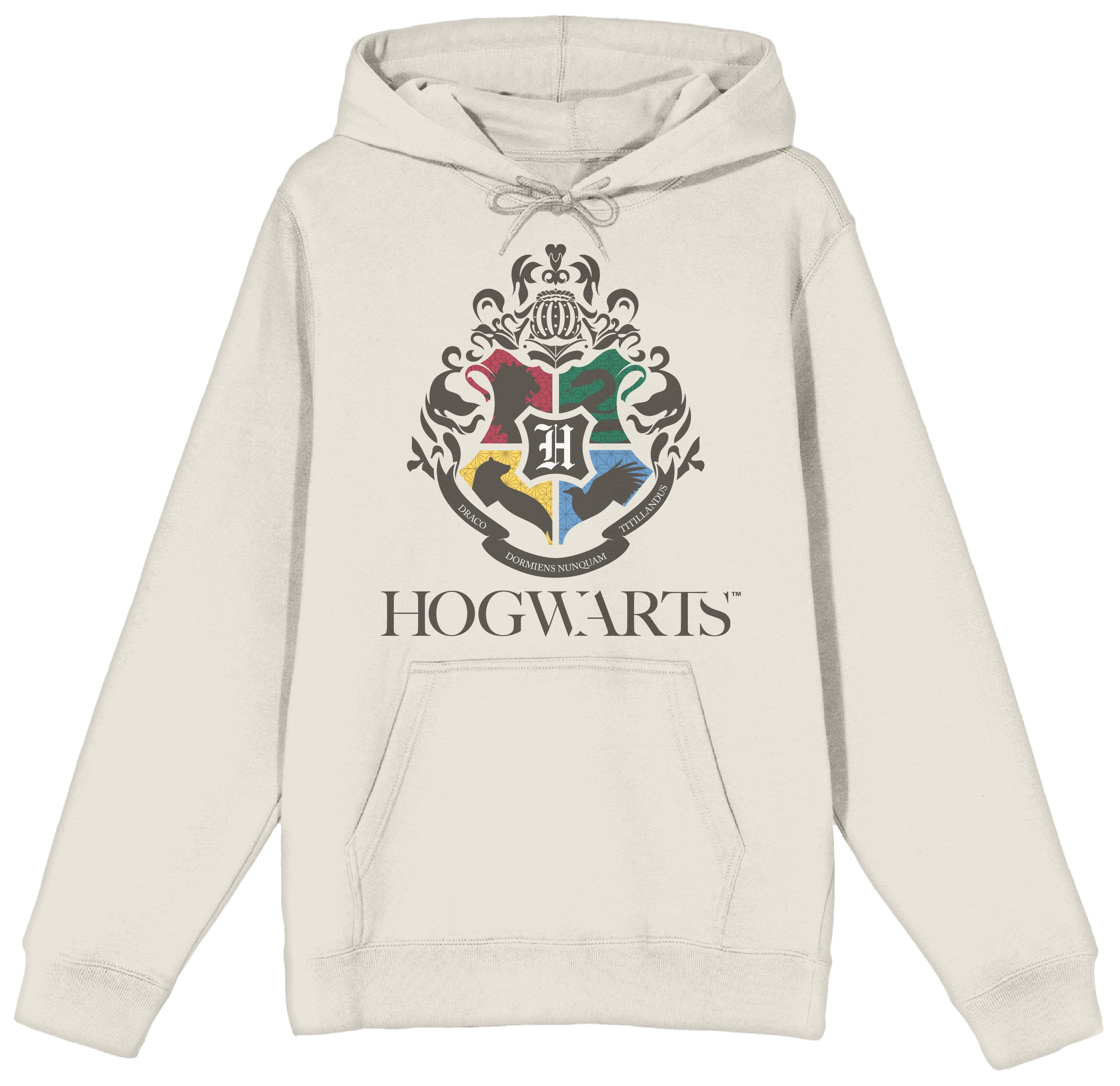 Harry Potter Minimal Hogwarts Crest Long Sleeve Natural Unisex Adult Hooded Sweatshirt
