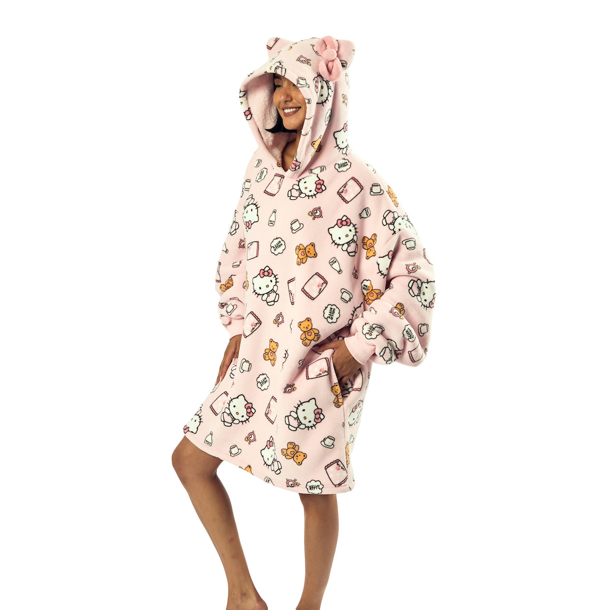 Hello Kitty Character Print Pink Sherpa-Lined Adult Hooded Wearable Blanket