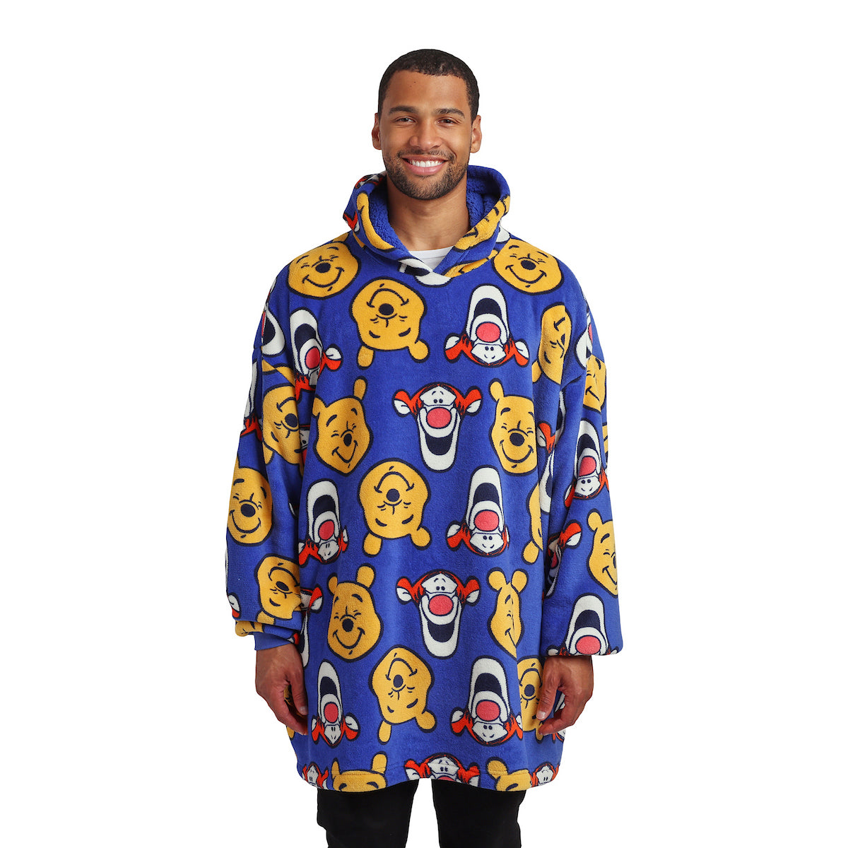 Winnie The Pooh Tigger & Pooh Faces Adult Blue Long Sleeve Sherpa-Lined Hooded Blanket