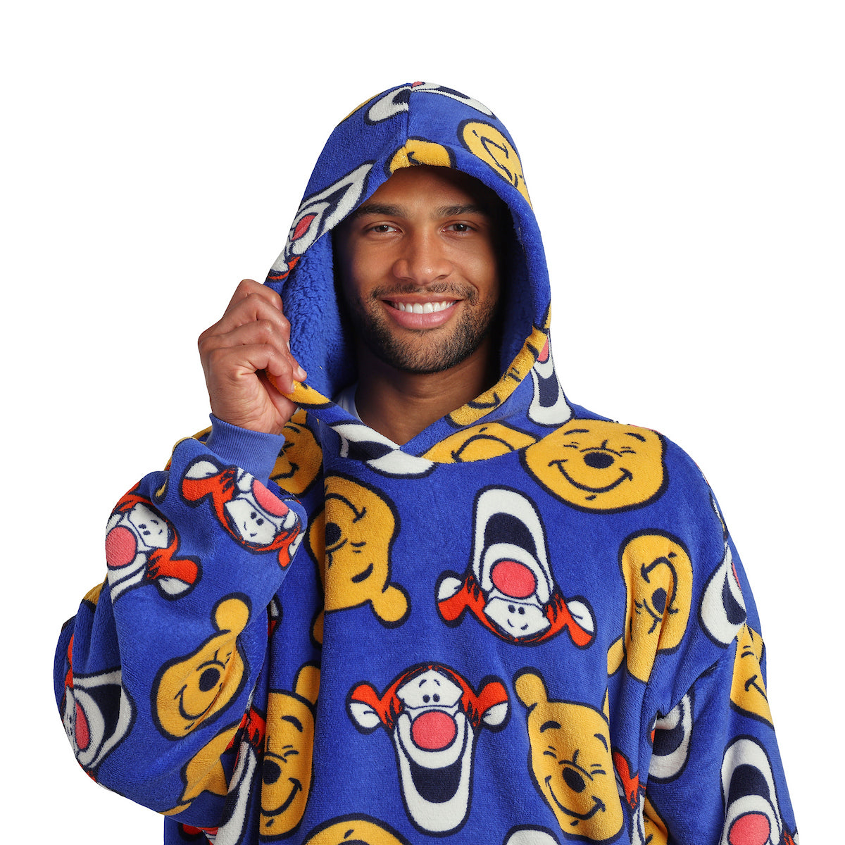 Winnie The Pooh Tigger & Pooh Faces Adult Blue Long Sleeve Sherpa-Lined Hooded Blanket