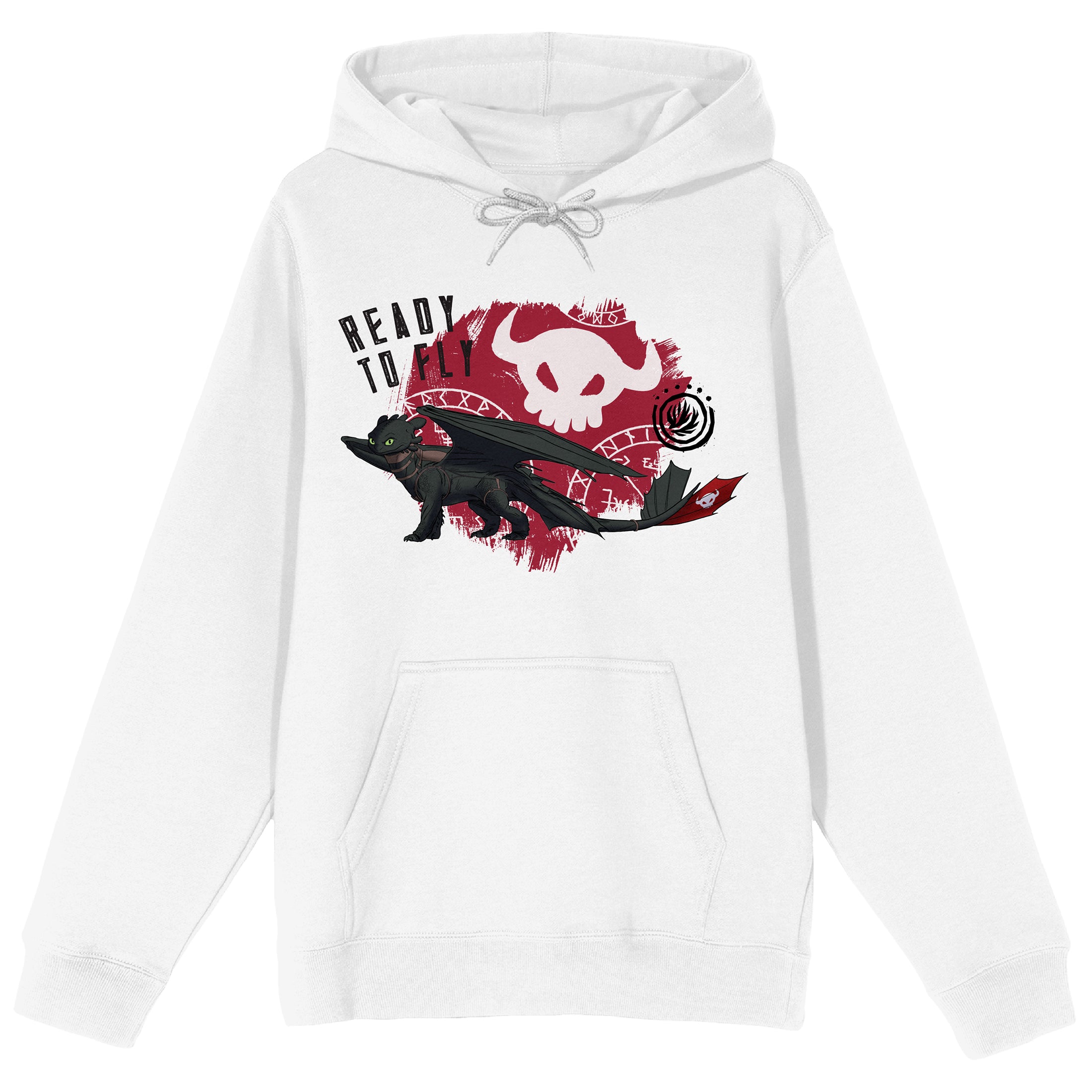How to Train Your Dragon Night Fury Toothless, Ready to Fly, Vikings badge on White Adult Hoodie