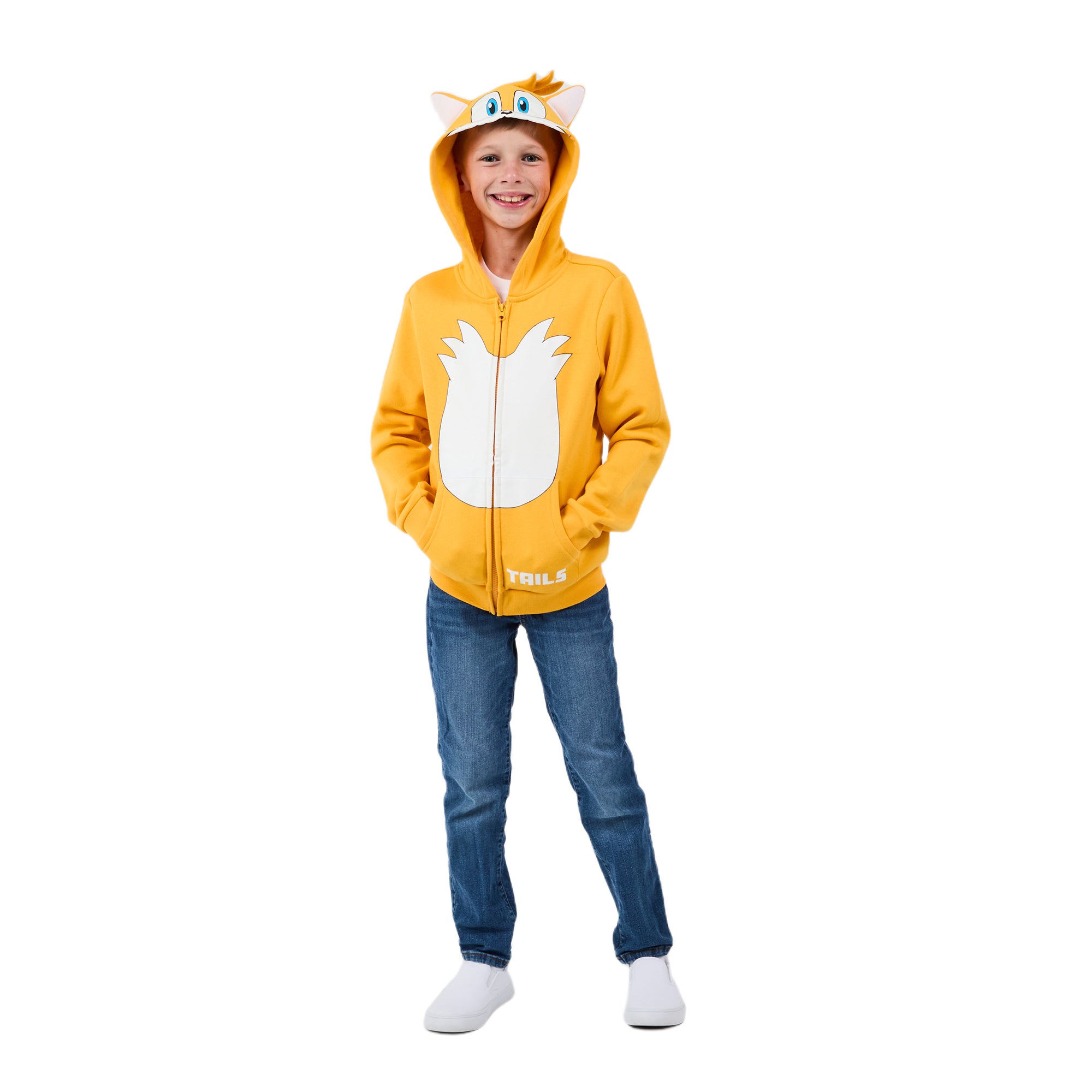 Sonic the Hedgehog Tails Cosplay Youth Boy Zip-Up Hoodie With Ears
