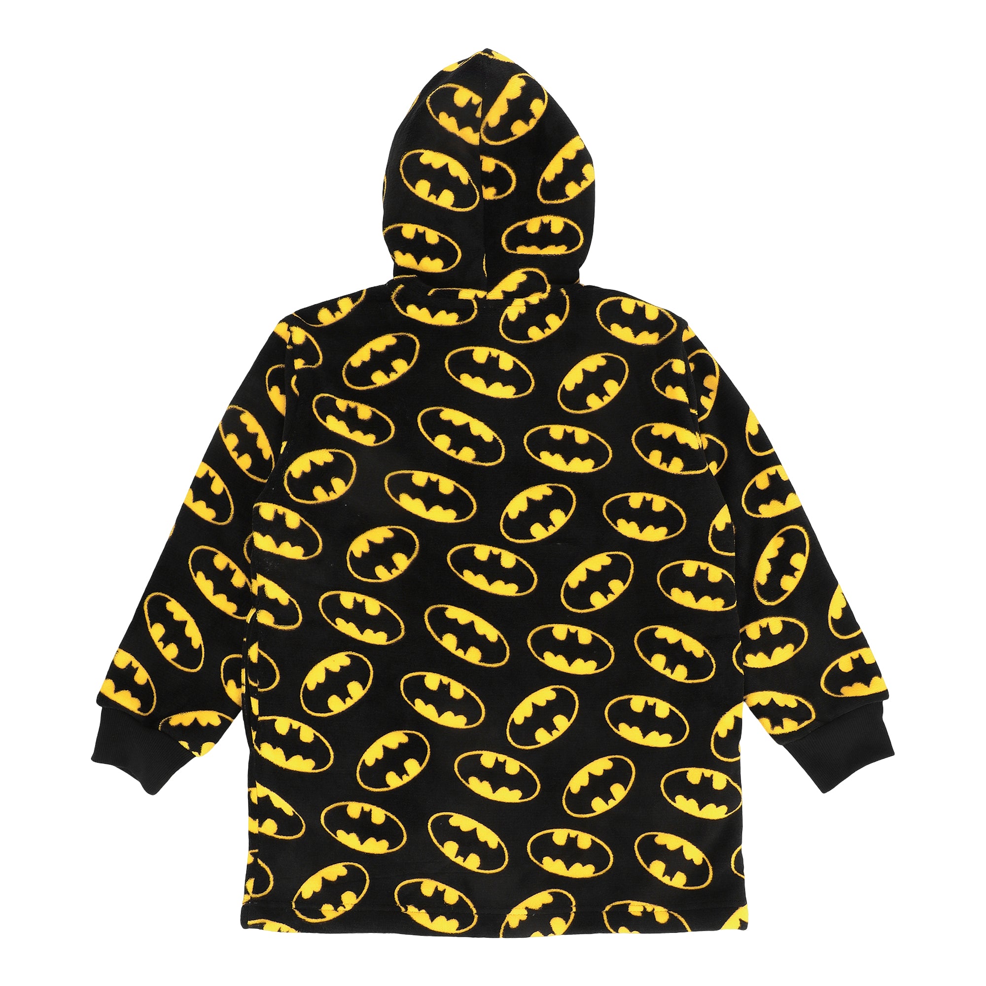 Batman Logo All-Over Print Boy's Black Long Sleeve Sherpa Lined Kids Hoodie Blanket