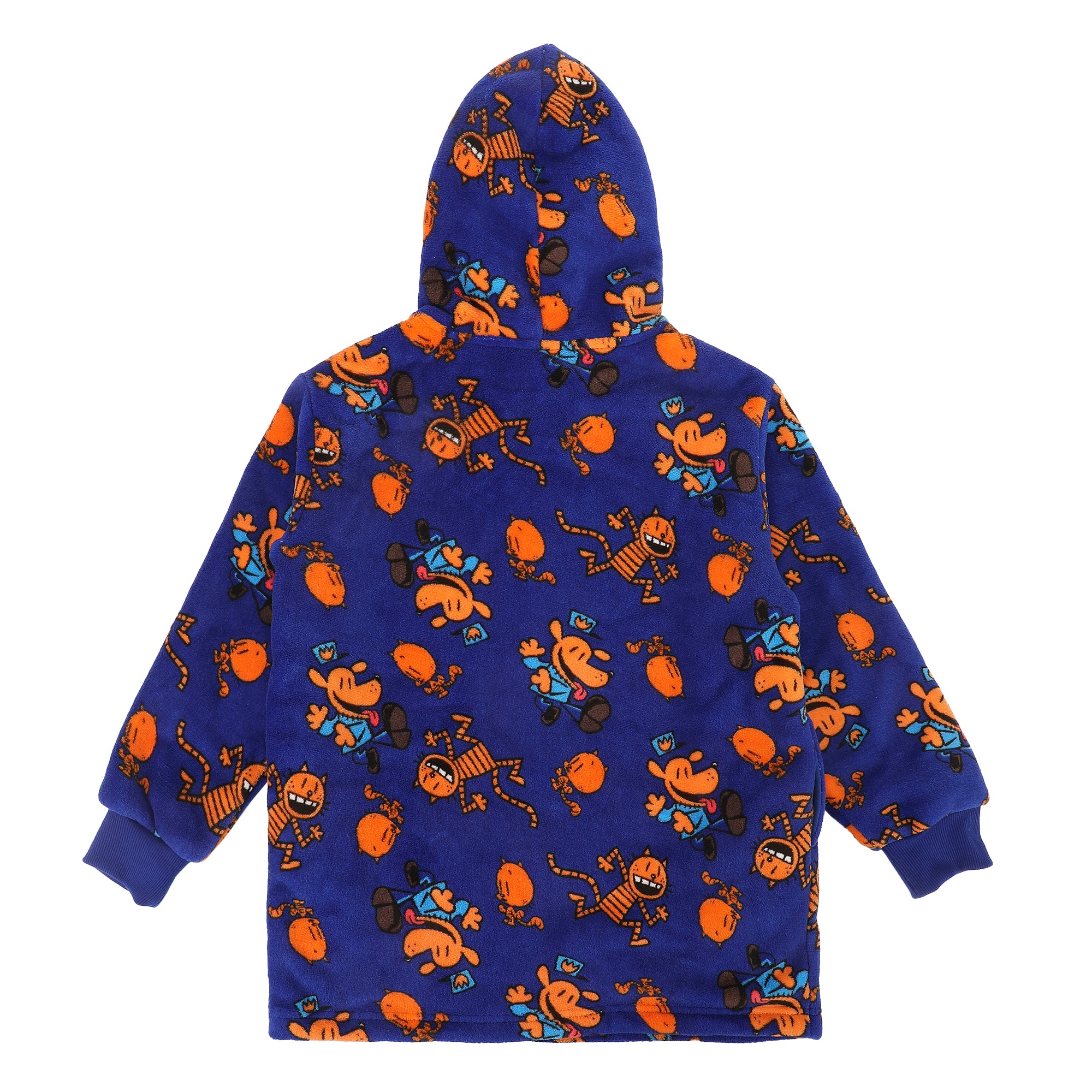 Dog Man Petey & Dog Man All-Over Print Boy's Blue Long Sleeve Sherpa Lined Kids Wearable Hoodie Blanket