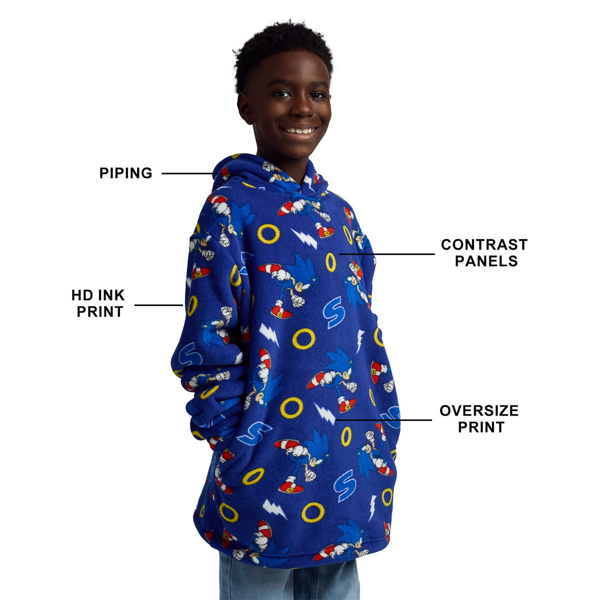 Sonic The Hedgehog Kids Hooded Blanket Sweatshirt with AOP