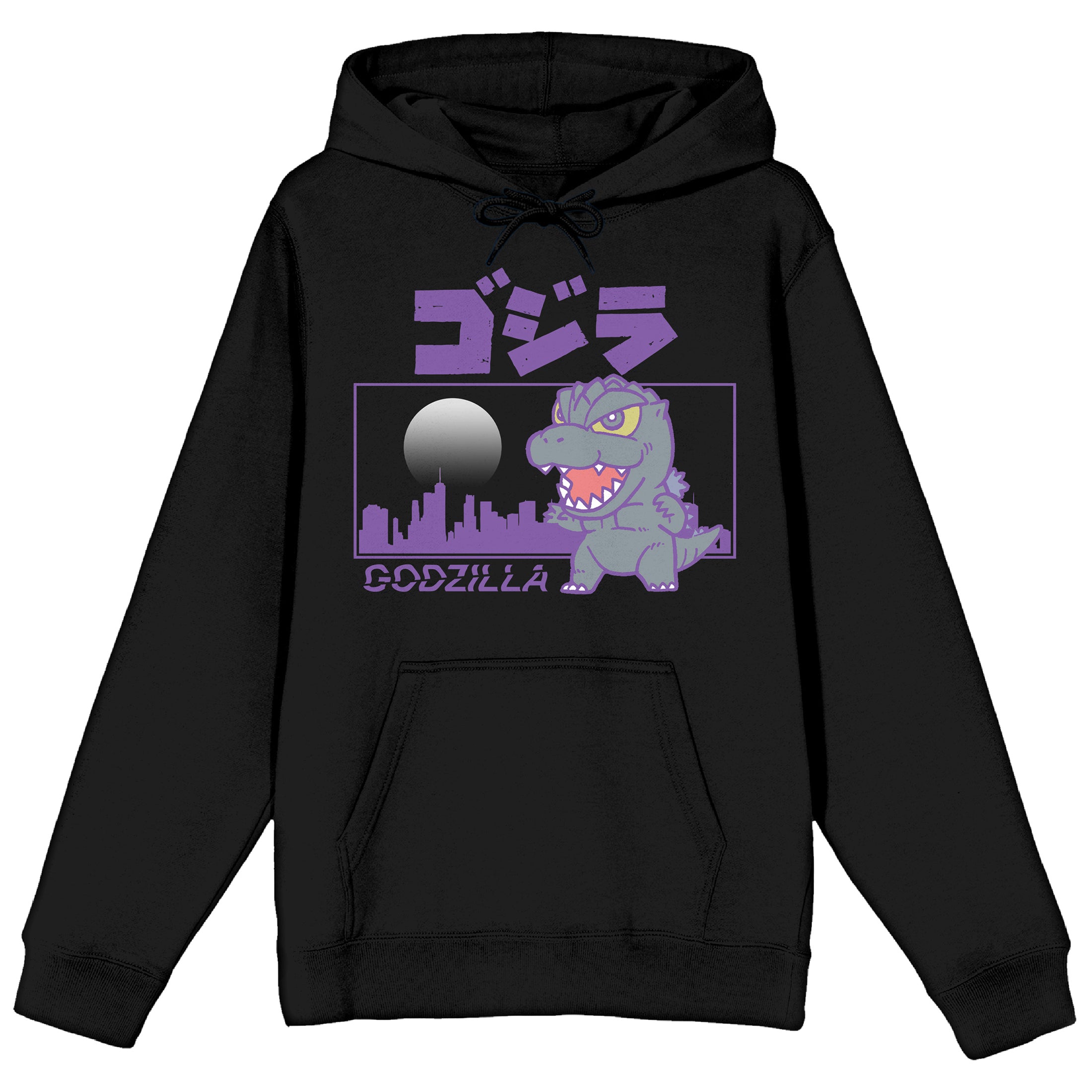 Godzilla Classic Chibi Tokyo Rampage Long Sleeve Black Adult Hooded Sweatshirt