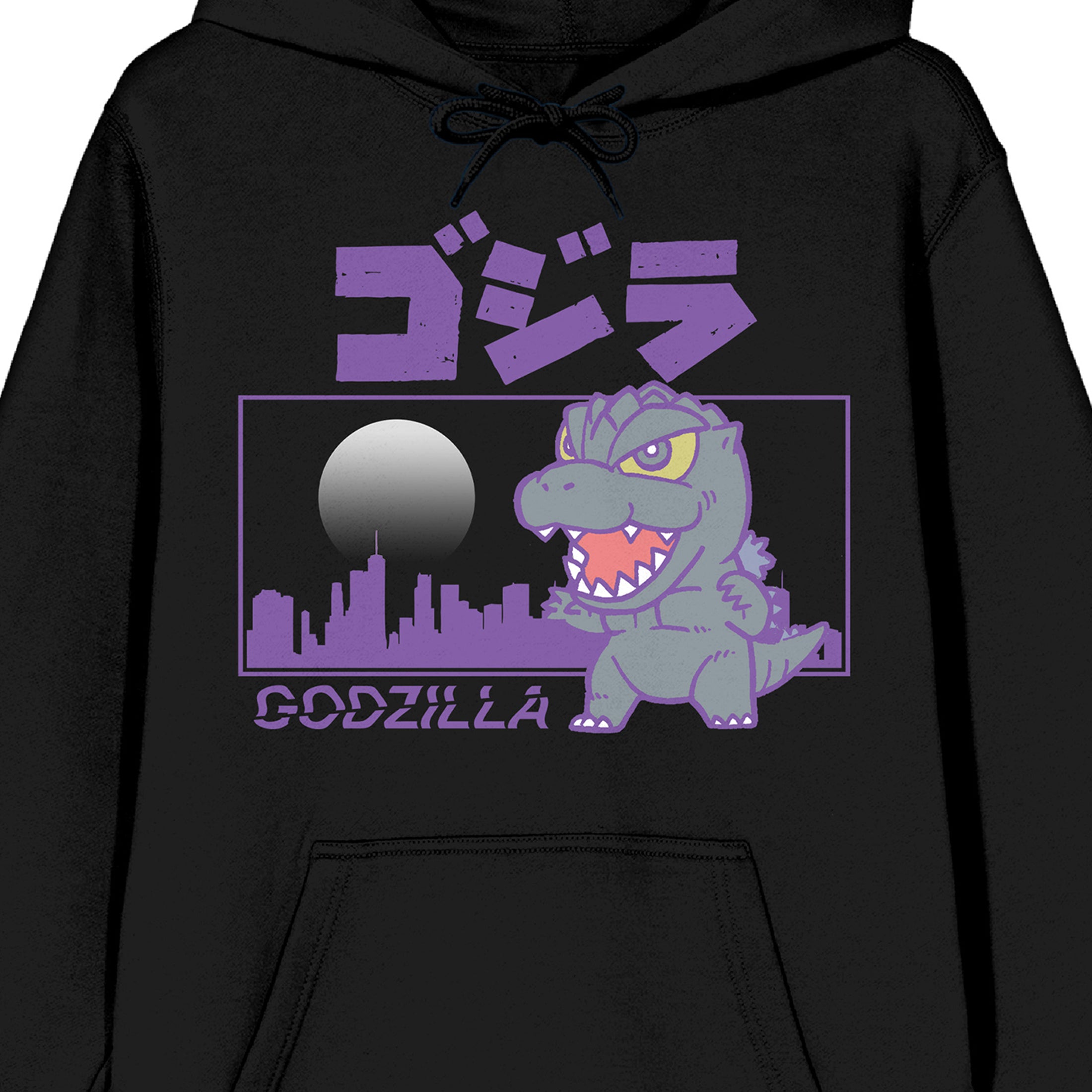 Godzilla Classic Chibi Tokyo Rampage Long Sleeve Black Adult Hooded Sweatshirt