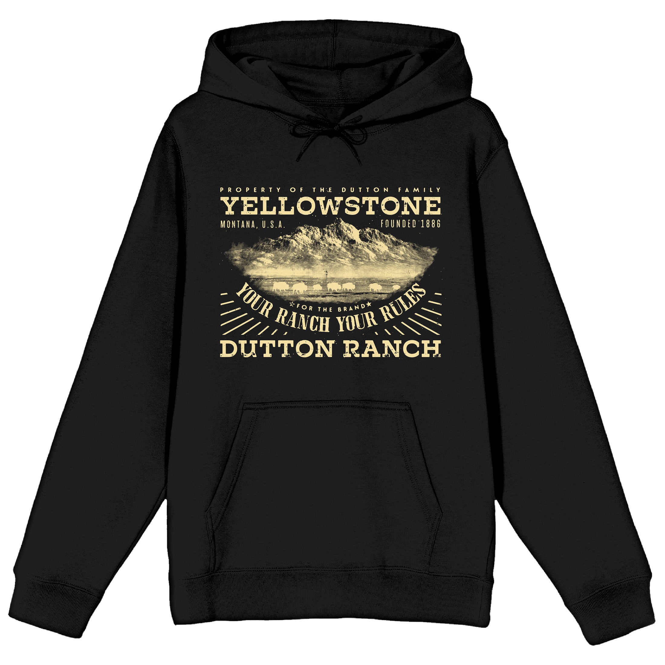 Yellowstone Your Ranch Your Rules Long Sleeve Black Adult Hooded Sweatshirt -XXL