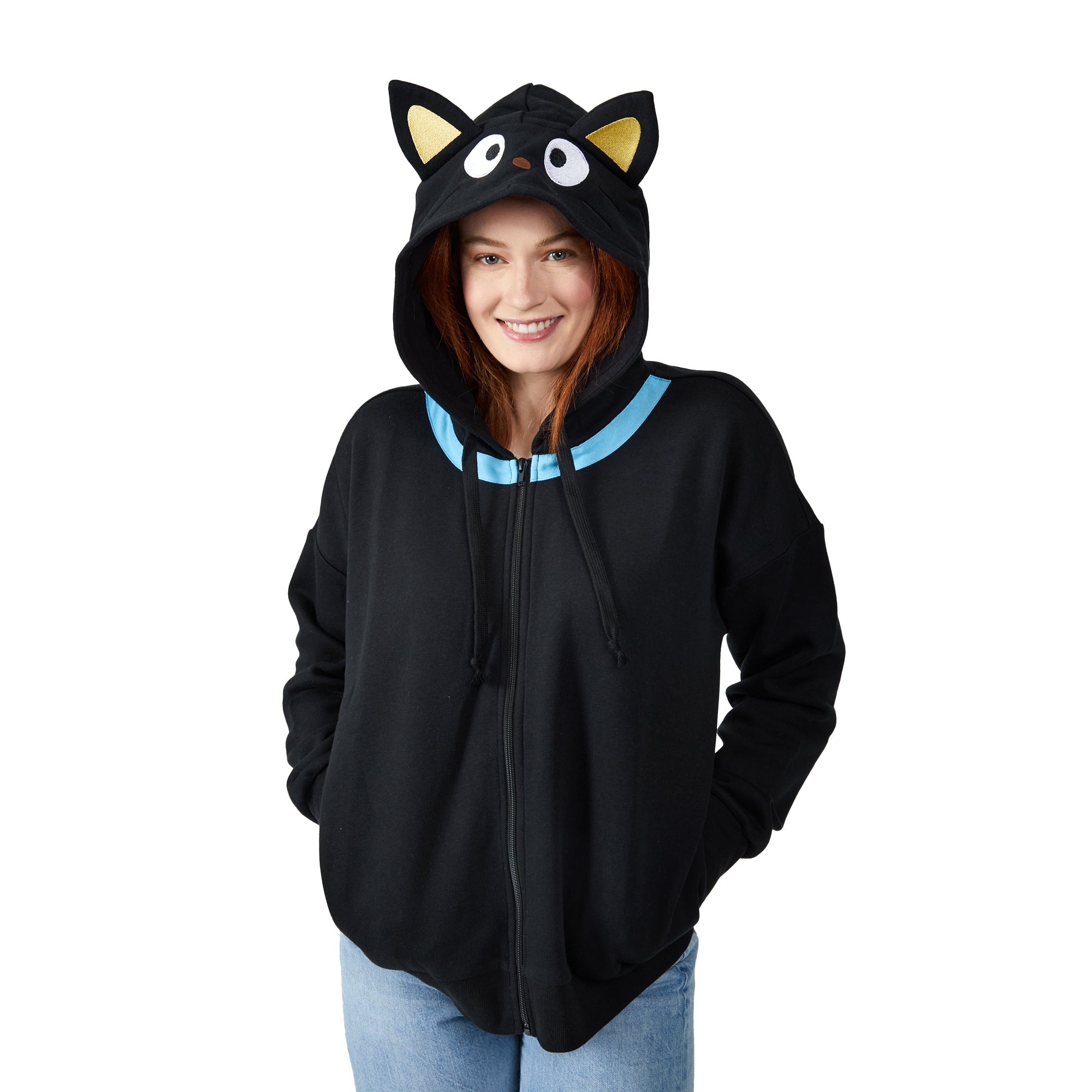 Chococat Cosplay Long Sleeve Women's Black Zip Hoodie