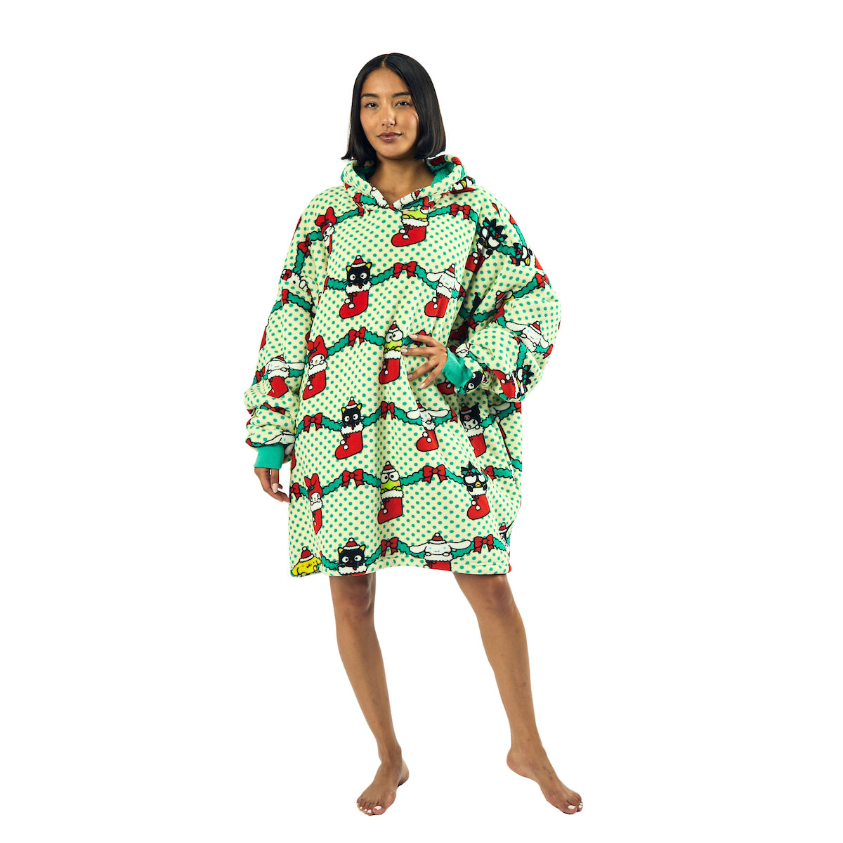 Hello Kitty & Friends Christmas Character Stockings Green Hoodie Wearable BlanketOSFA