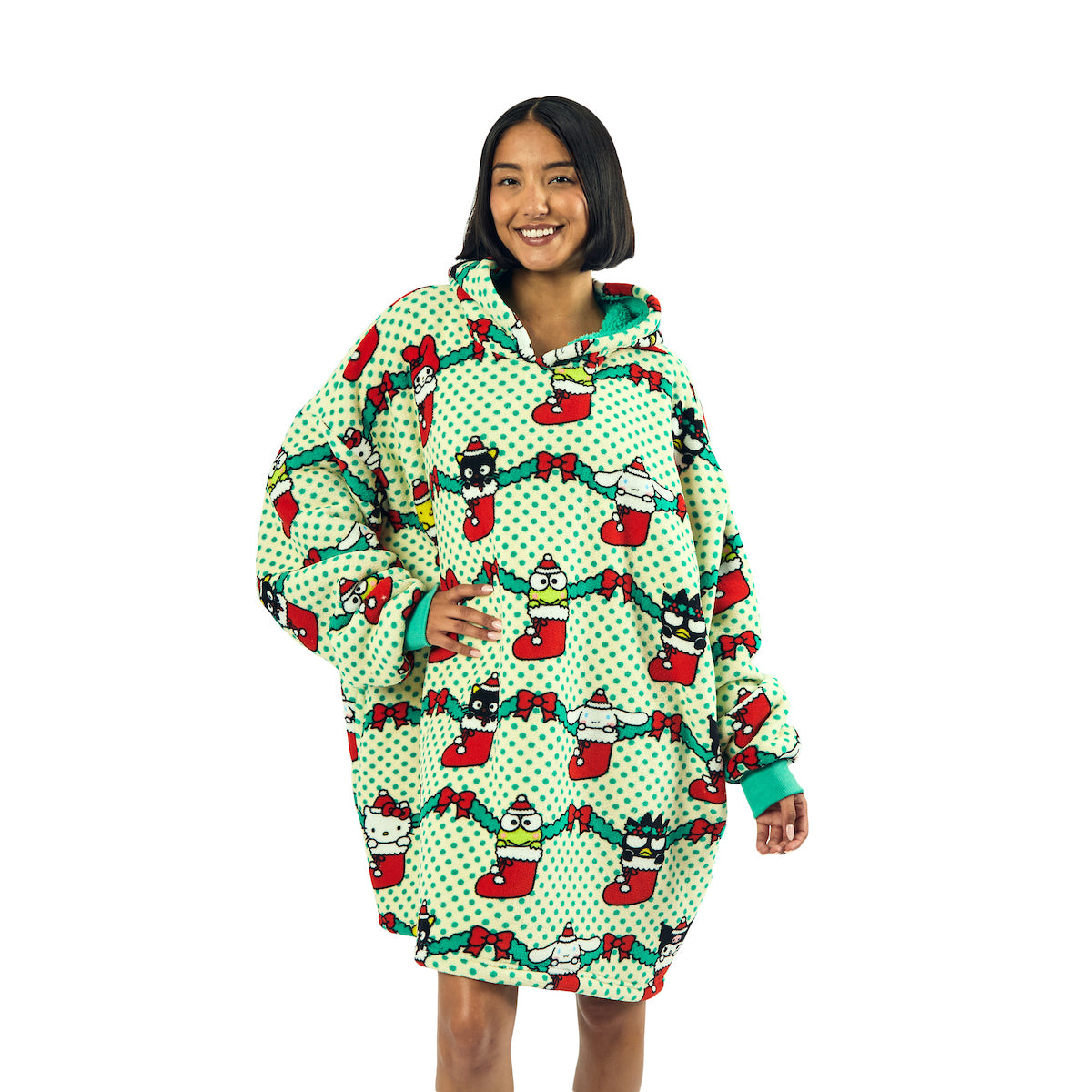Hello Kitty & Friends Christmas Character Stockings Green Hoodie Wearable BlanketOSFA