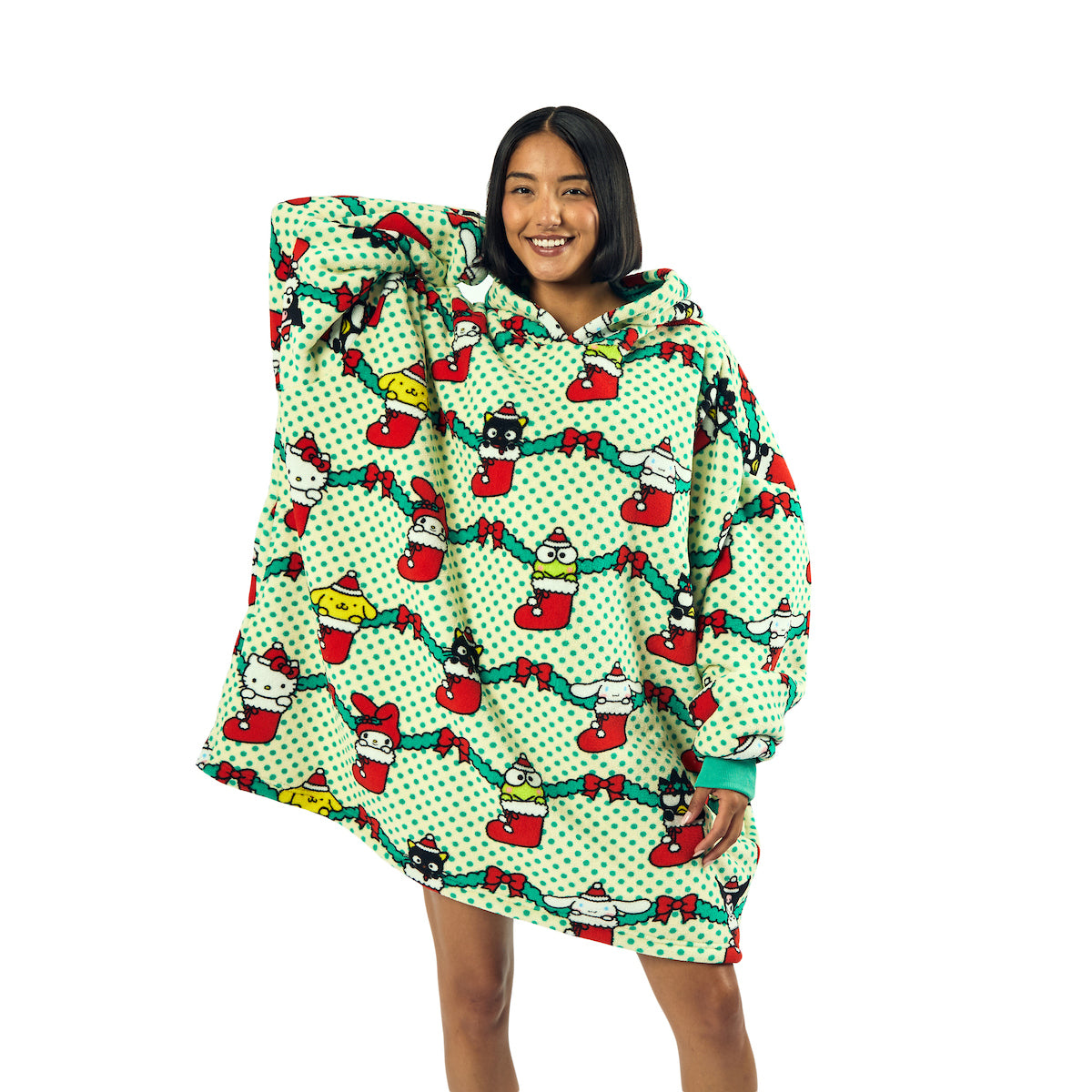 Hello Kitty & Friends Christmas Character Stockings Green Hoodie Wearable BlanketOSFA