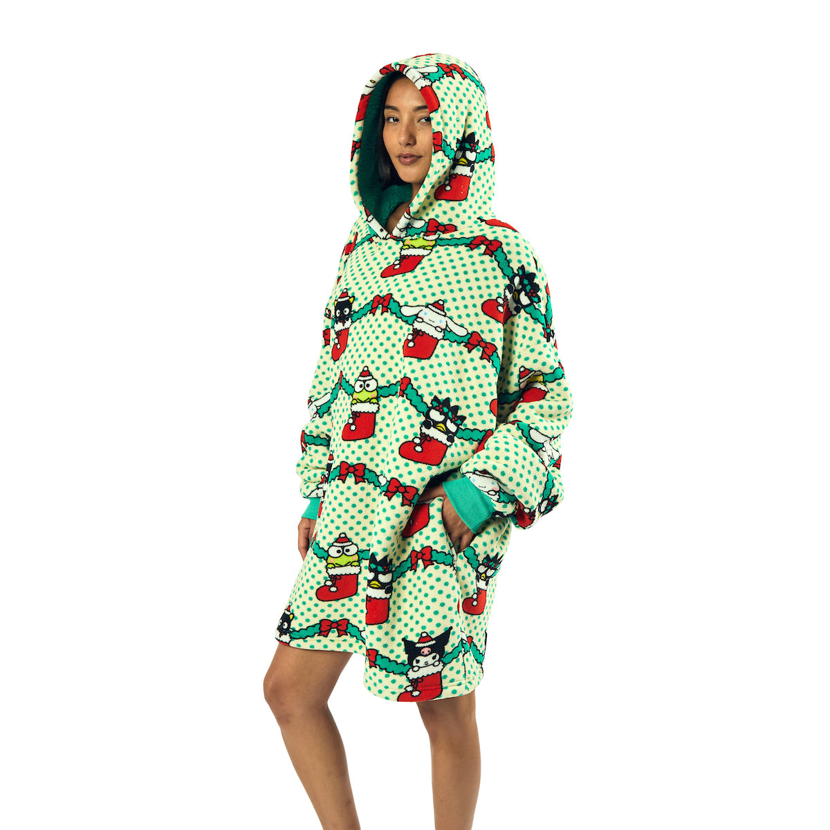 Hello Kitty & Friends Christmas Character Stockings Green Hoodie Wearable BlanketOSFA